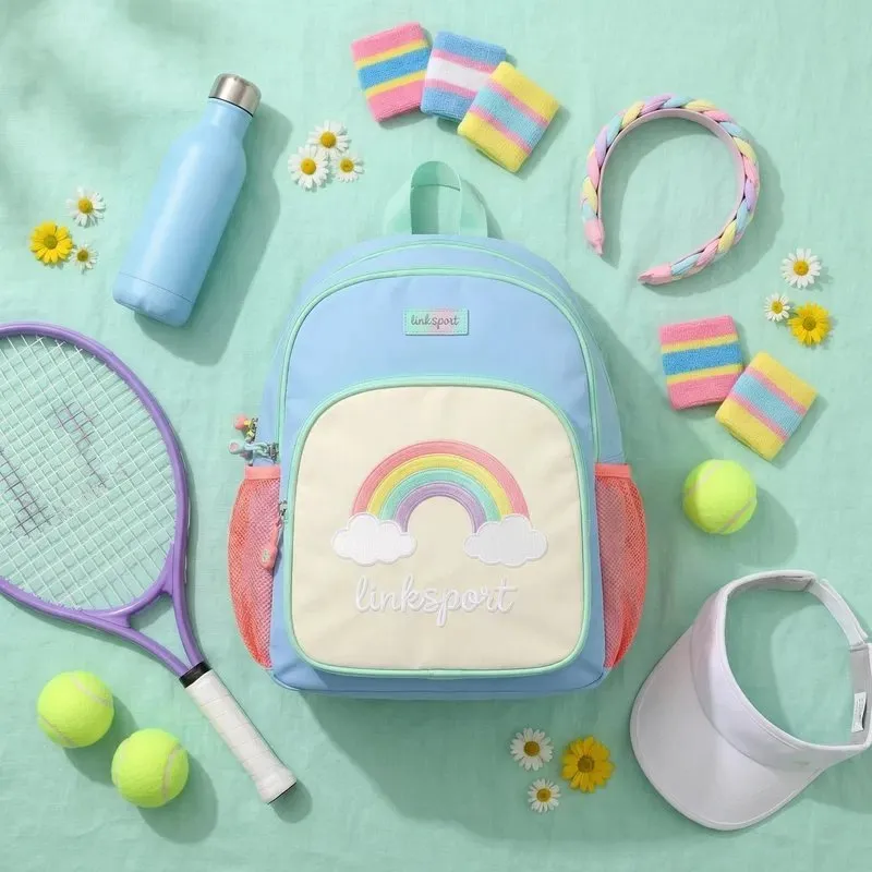 Kids' rainbow nylon tennis backpack for girls - racket compartment, dual mesh pockets, ages 5-12 - OEM custom logo by Links Sports Co — view 9