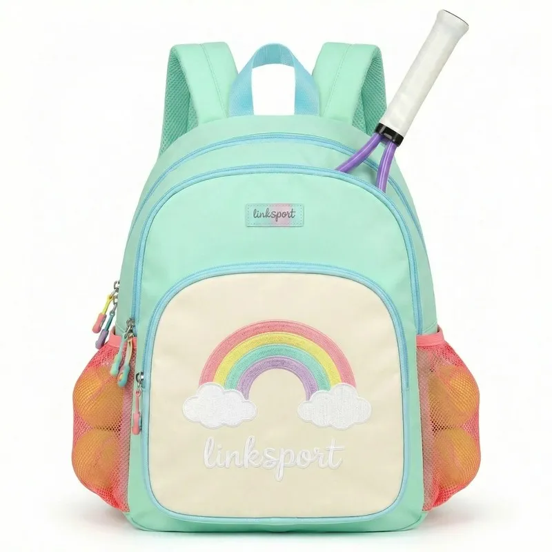Kids' rainbow nylon tennis backpack for girls - racket compartment, dual mesh pockets, ages 5-12 - OEM custom logo by Links Sports Co — view 2