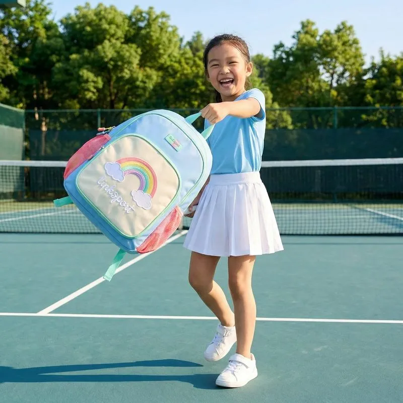 Kids' rainbow nylon tennis backpack for girls - racket compartment, dual mesh pockets, ages 5-12 - OEM custom logo by Links Sports Co — view 8