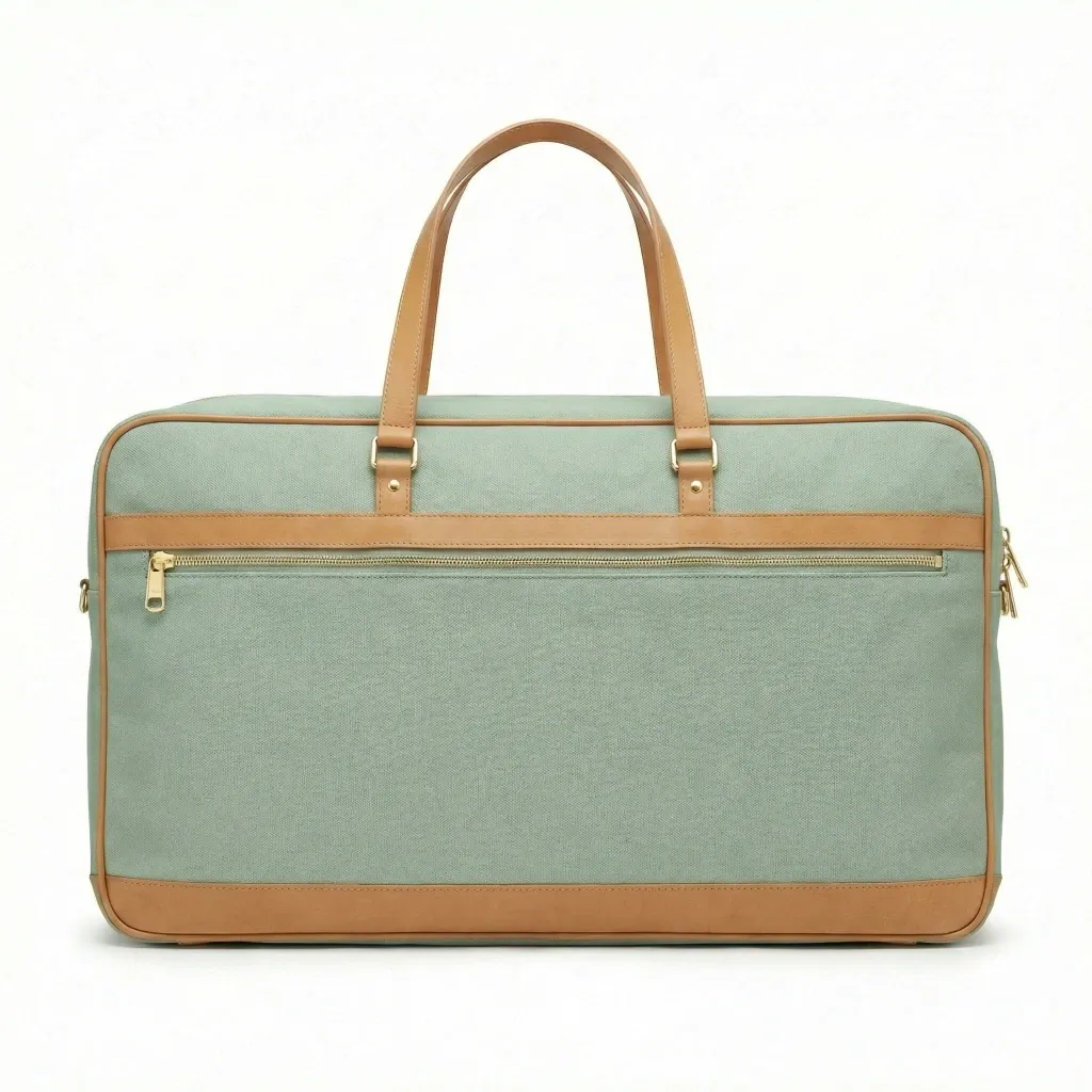 Women's canvas and leather tennis tote bag in sage green - 40x28x15 cm, leather handles, gold hardware, racket compartment - custom colors by Links Sports Co — view 4