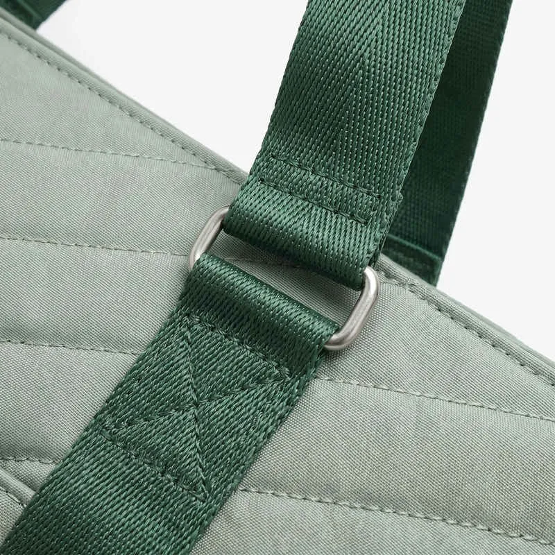 Women's quilted nylon tennis tote bag in sage green - shoe compartment, side ball pocket, back zipper pocket - custom club logo available by Links Sports Co — view 15