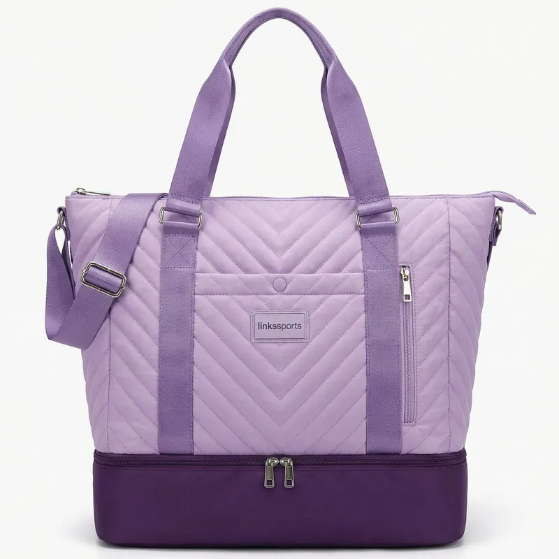 Women's quilted nylon tennis tote bag in sage green - shoe compartment, side ball pocket, back zipper pocket - custom club logo available by Links Sports Co — view 5