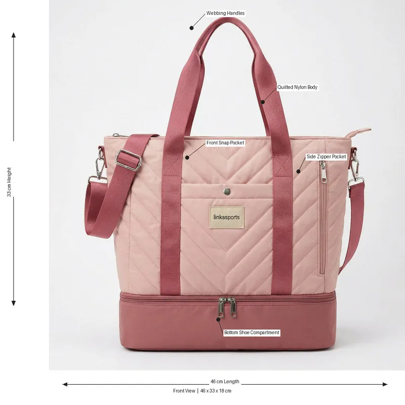 Women's quilted nylon tennis tote bag in sage green - shoe compartment, side ball pocket, back zipper pocket - custom club logo available by Links Sports Co — view 4