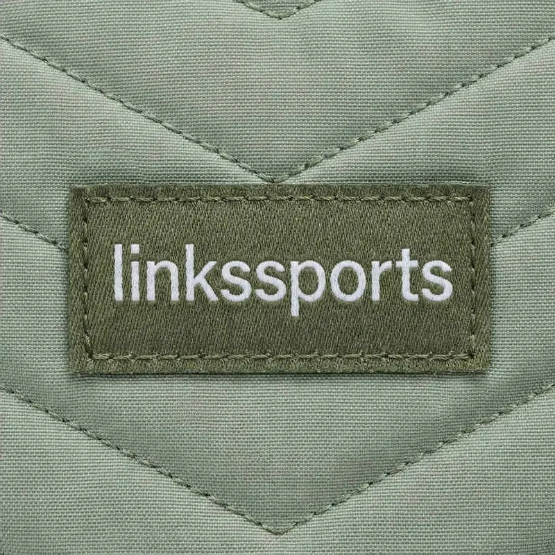 Women's quilted nylon tennis tote bag in sage green - shoe compartment, side ball pocket, back zipper pocket - custom club logo available by Links Sports Co — view 16
