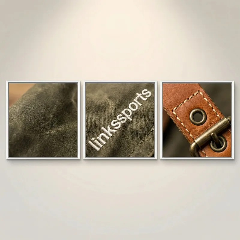 Vintage waxed canvas & leather tennis bucket backpack in navy blue - drawstring closure, racket compartment, brass hardware & leather shoulder strap - custom club logo available by Links Sports Co — view 5