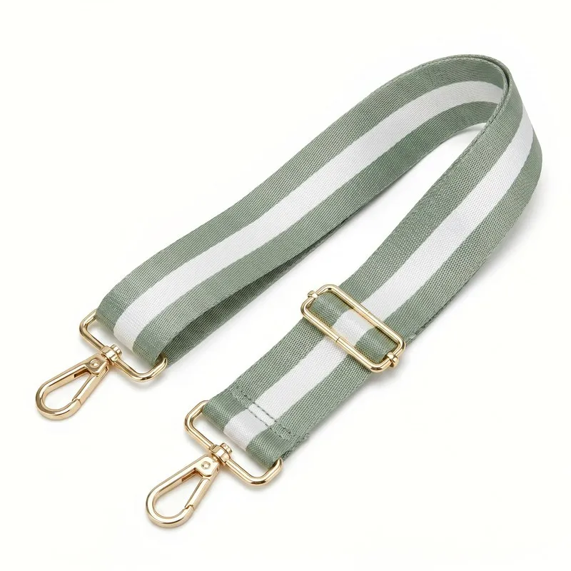 Women's striped nylon tennis tote bag in sage green - side ball pockets, front zipper pocket, detachable crossbody strap, gold hardware - custom logo available by Links Sports Co — view 4