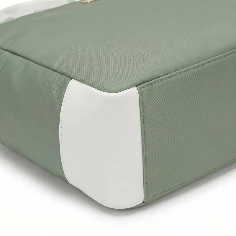 Women's striped nylon tennis tote bag in sage green - side ball pockets, front zipper pocket, detachable crossbody strap, gold hardware - custom logo available by Links Sports Co — view 3