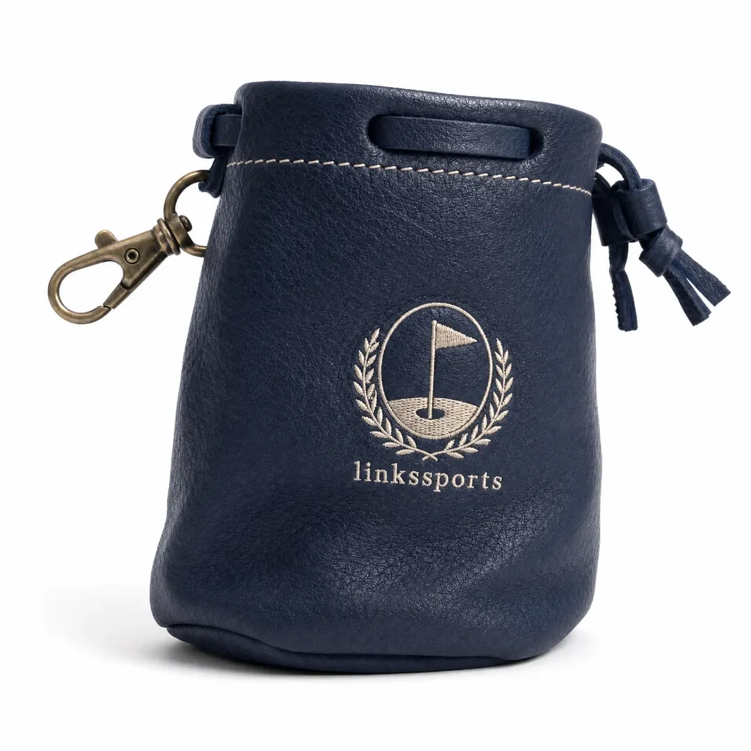 Leather Golf Ball Pouch | Drawstring Bag | Embroidered Logo