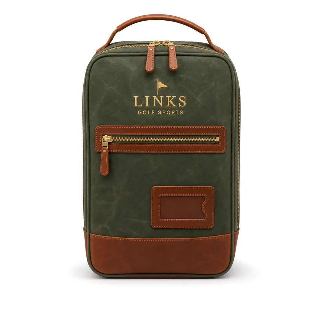 Links Heritage Canvas & Leather Golf Shoe Bag — Zip Closure