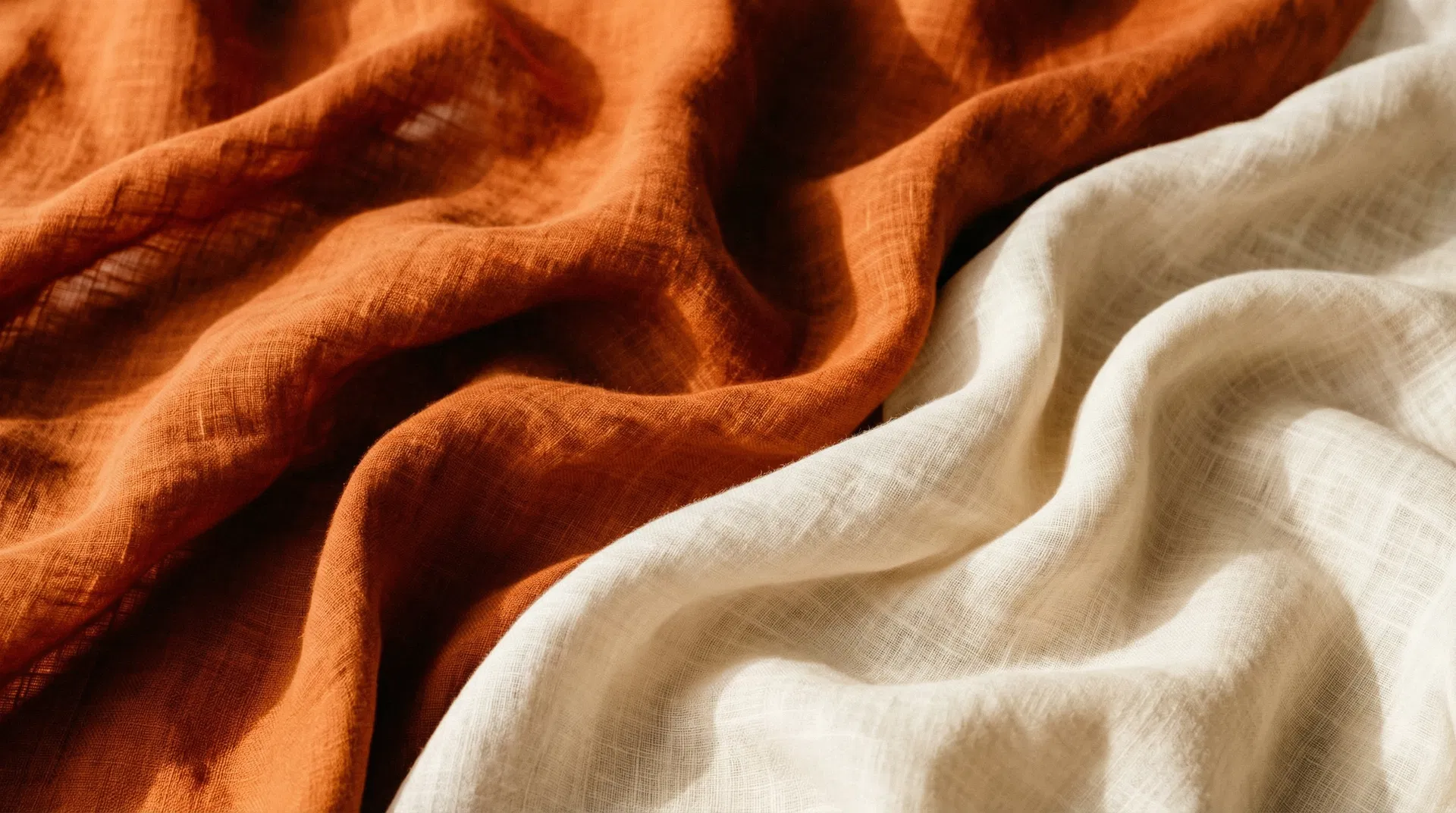 Terracotta and cream linen fabric flowing together