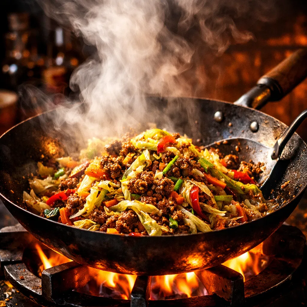 Spitskool Wok met Garnalen en Gember