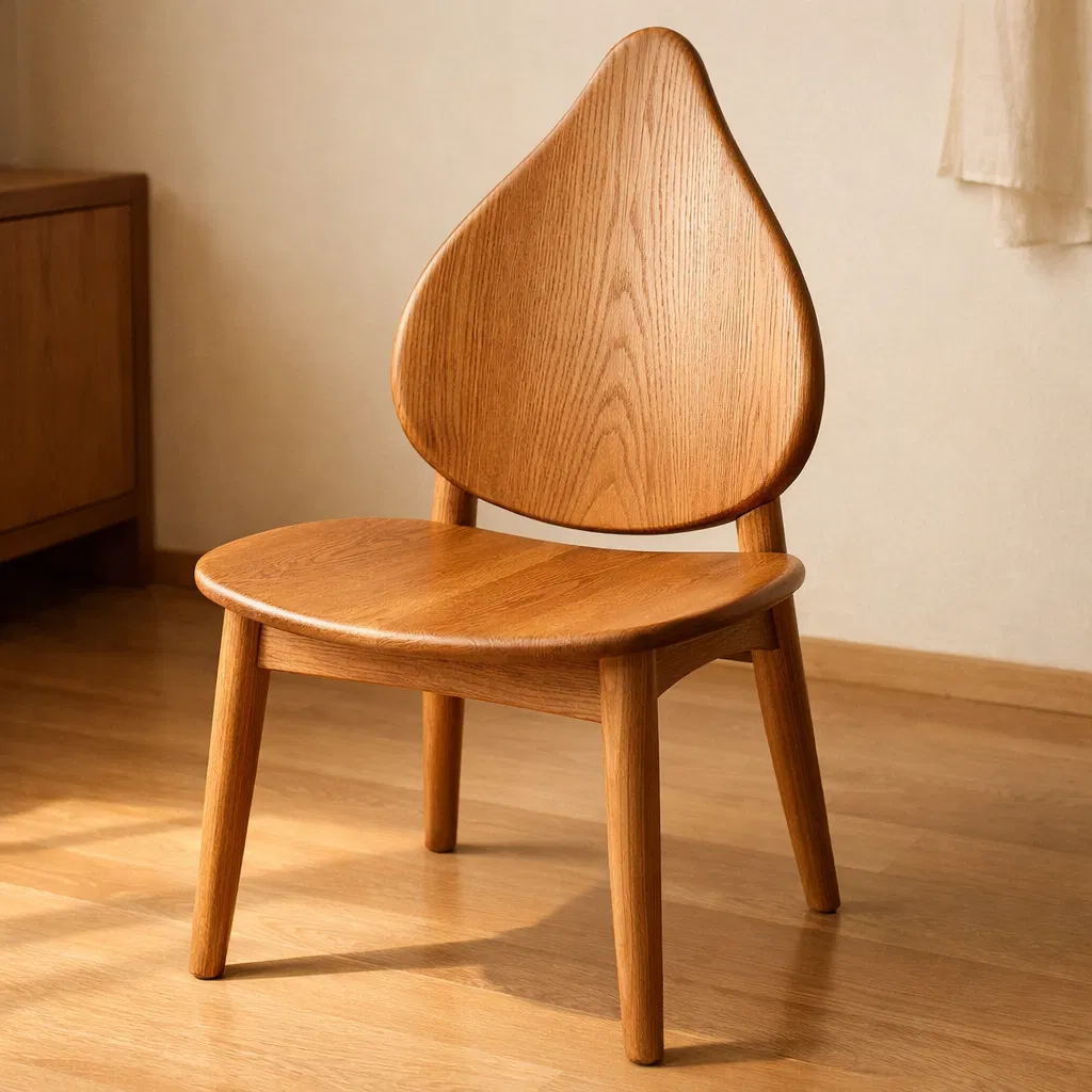 배 모양 등받이 원목 의자