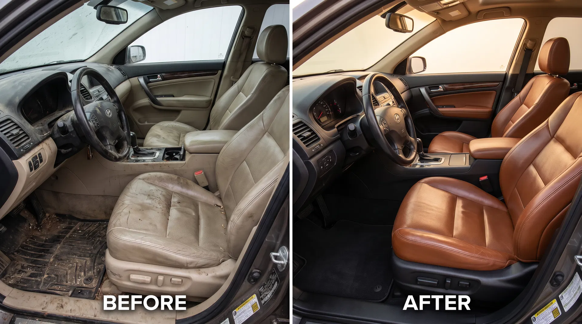 Before and after car interior detailing