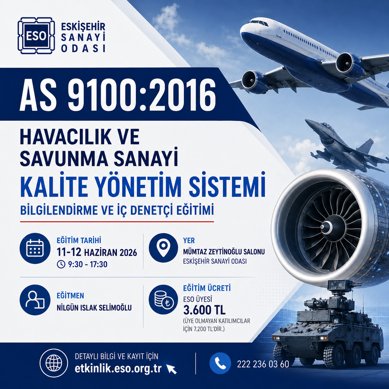 AS 9100:2016 HAVACILIK VE SAVUNMA SANAYİ KALİTE YÖNETİM SİSTEMİ BİLGİLENDİRME VE İÇ DENETÇİ EĞİTİMİ