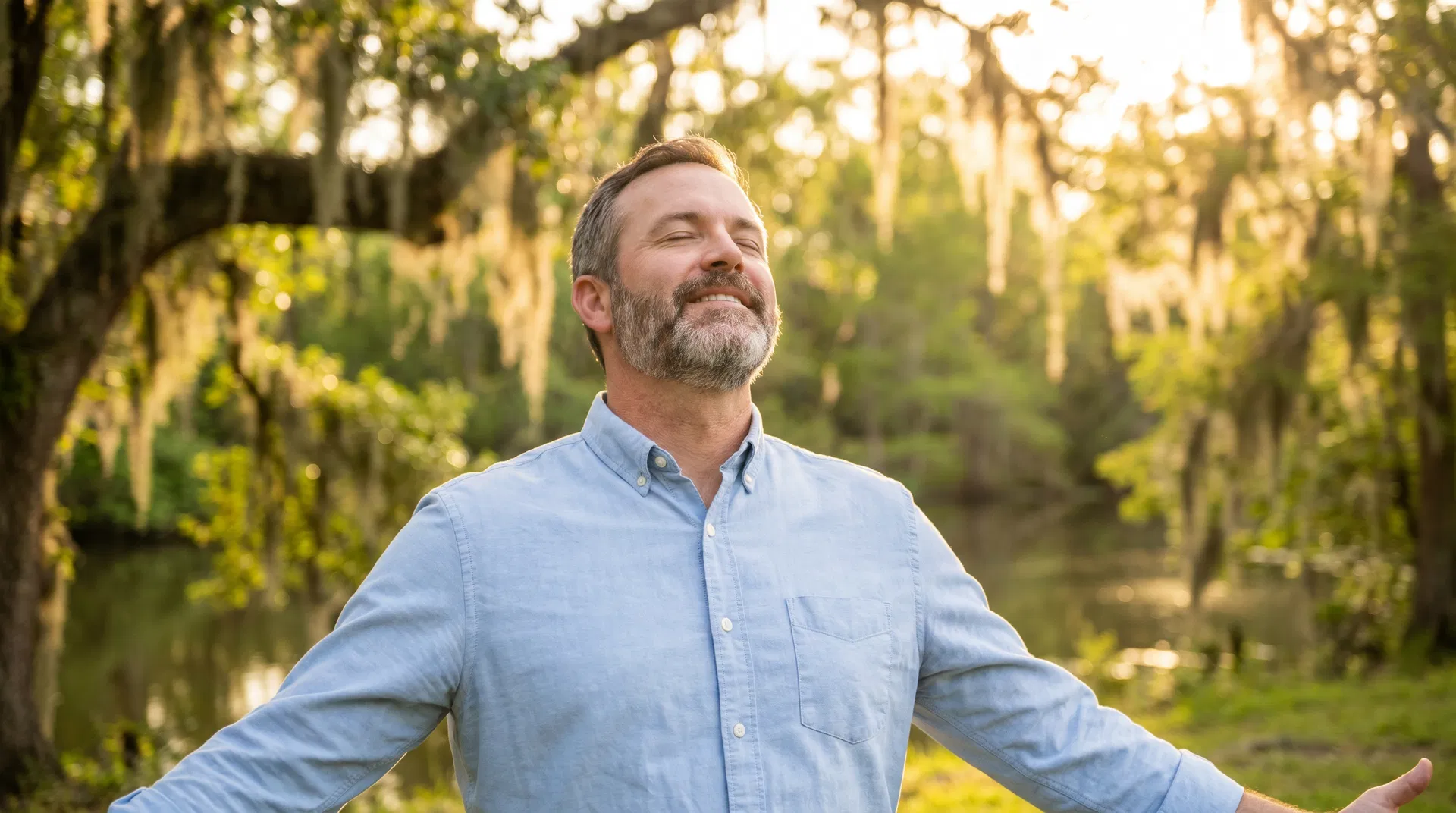 Man breathing fresh air after quitting smoking in Louisiana