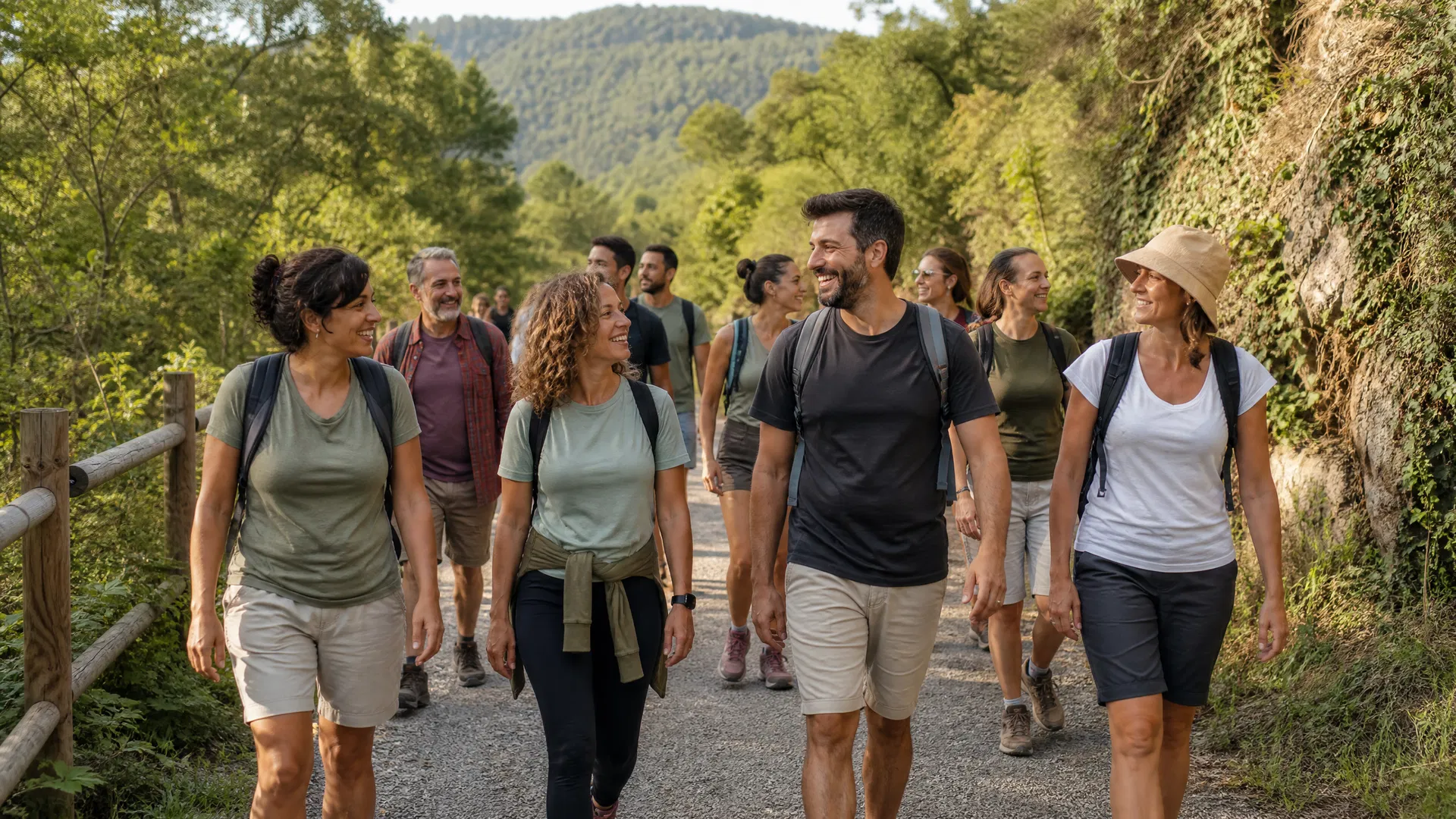 Grupo caminando por la Vía Verde