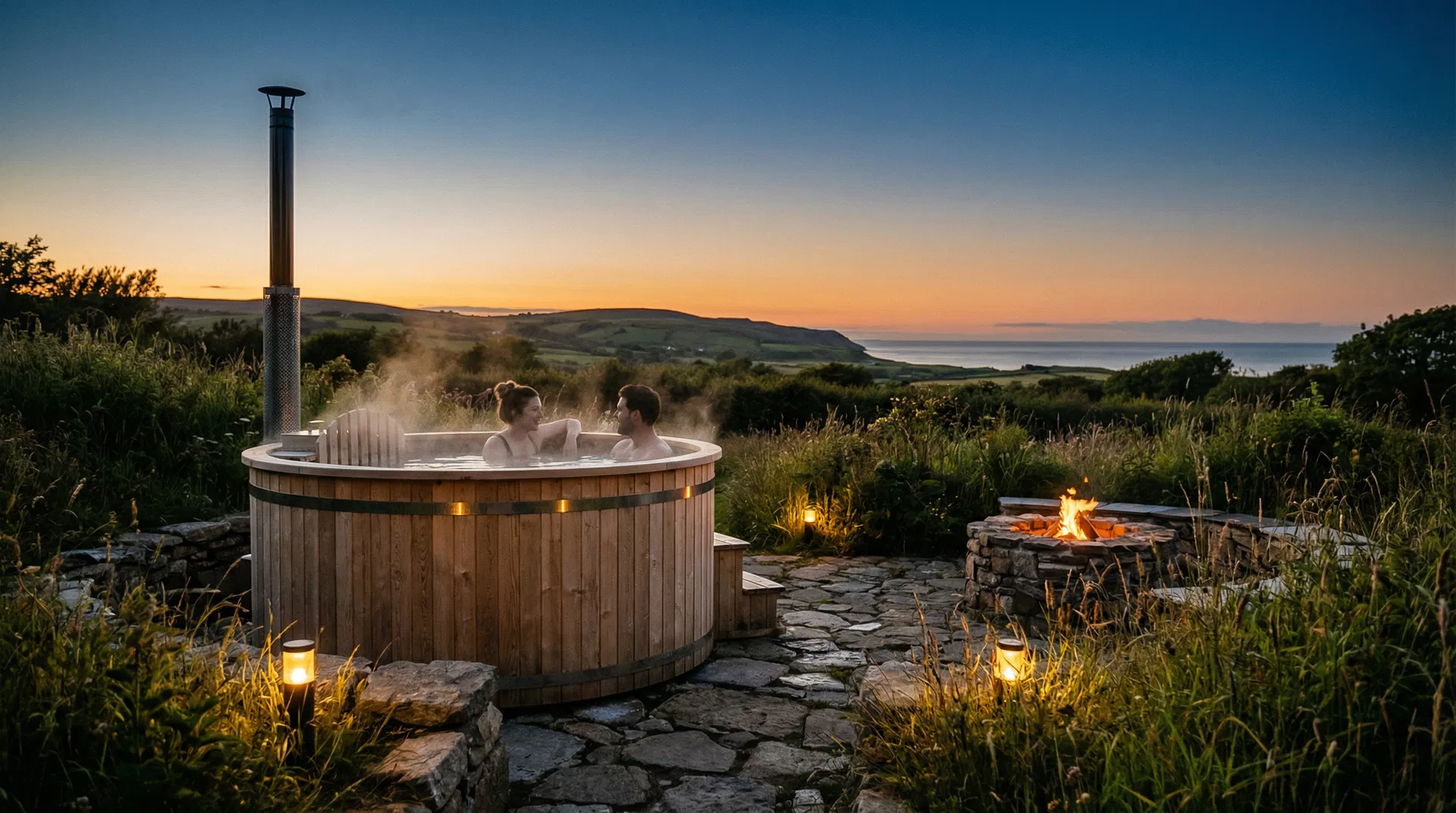 North Coast Spa hot tub at sunset