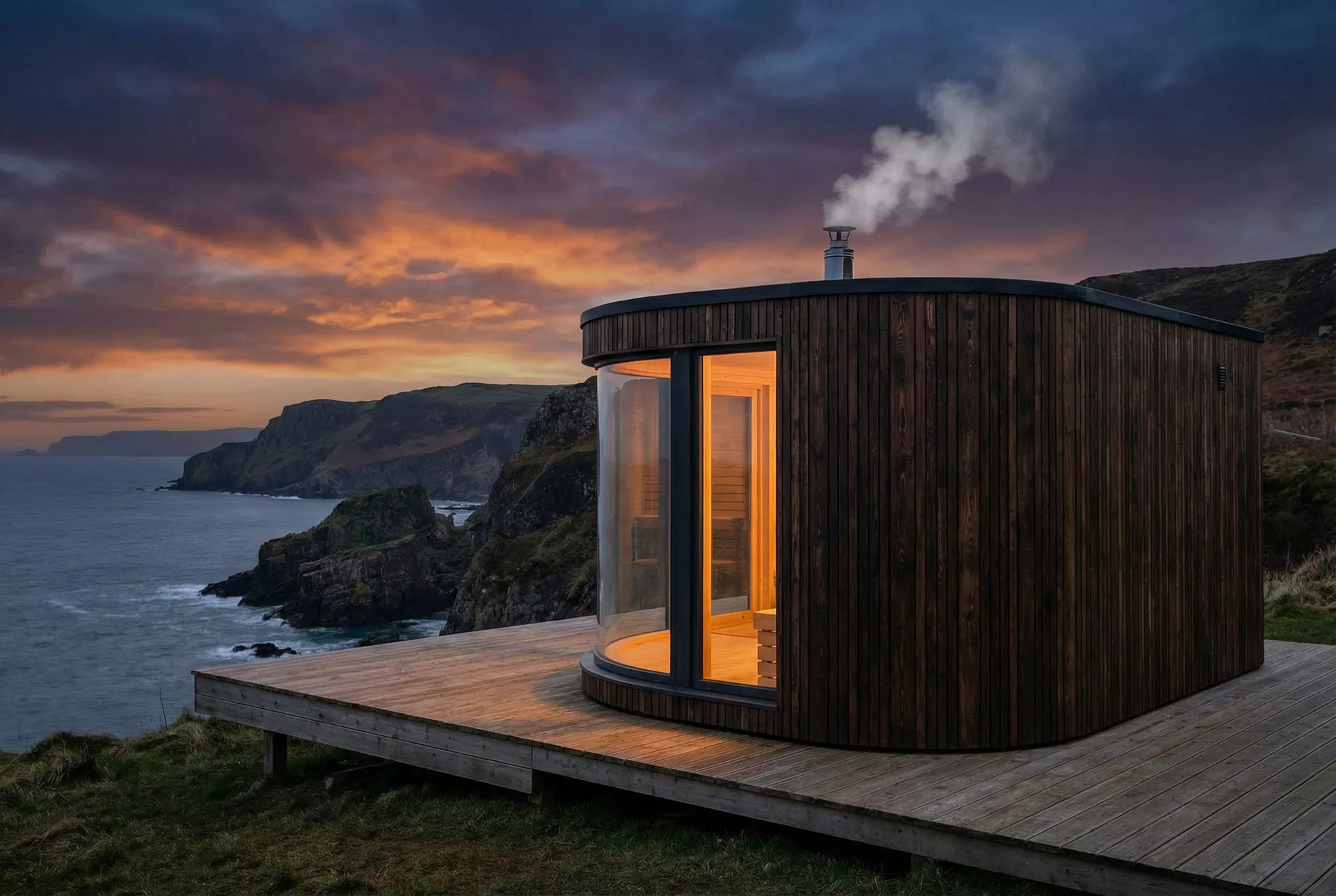 Luxury outdoor sauna on the Northern Irish coast