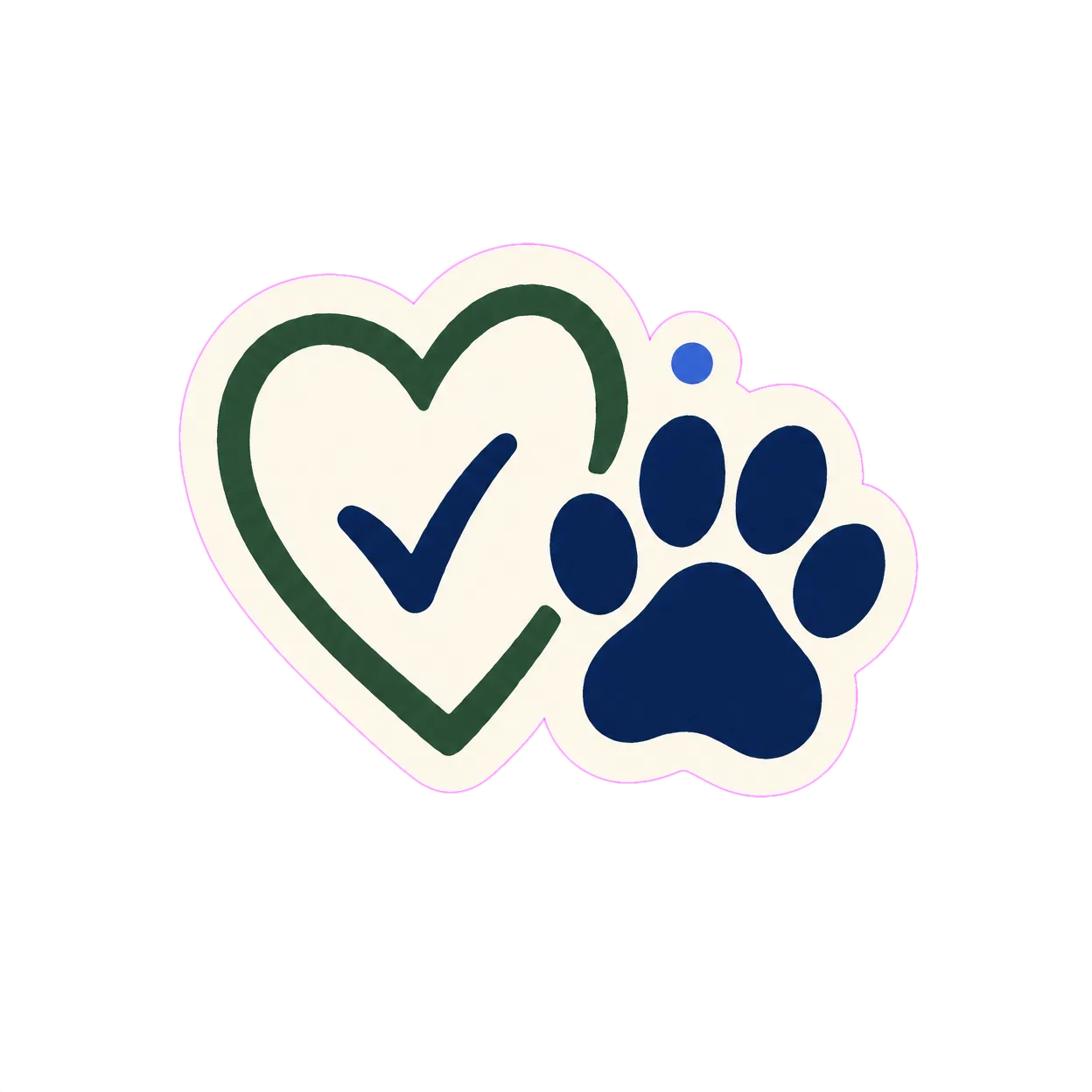 Heart with a checkmark next to a paw print, illustrating diabetic-safe care.