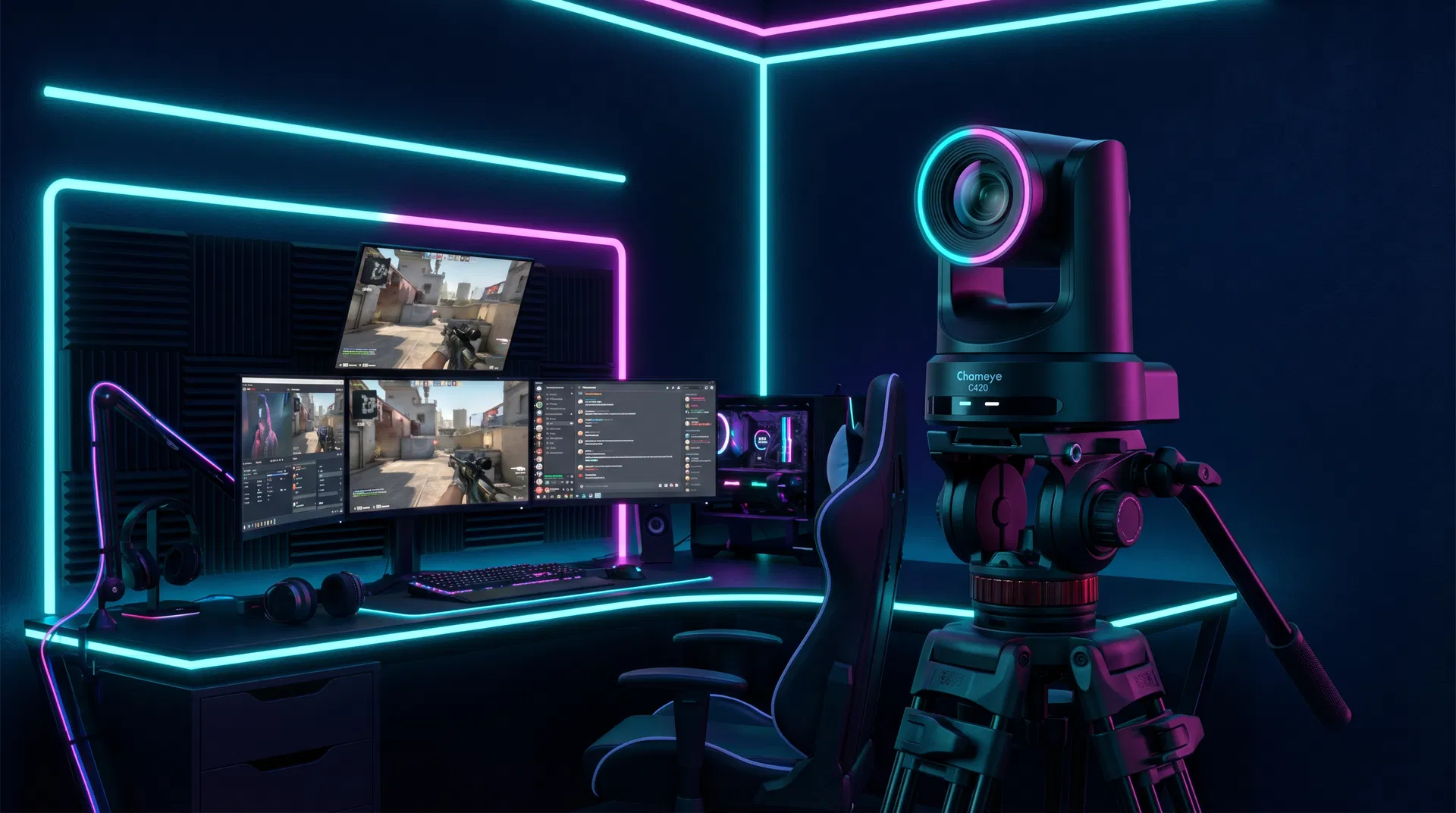Professional streaming studio setup with Chameye C420