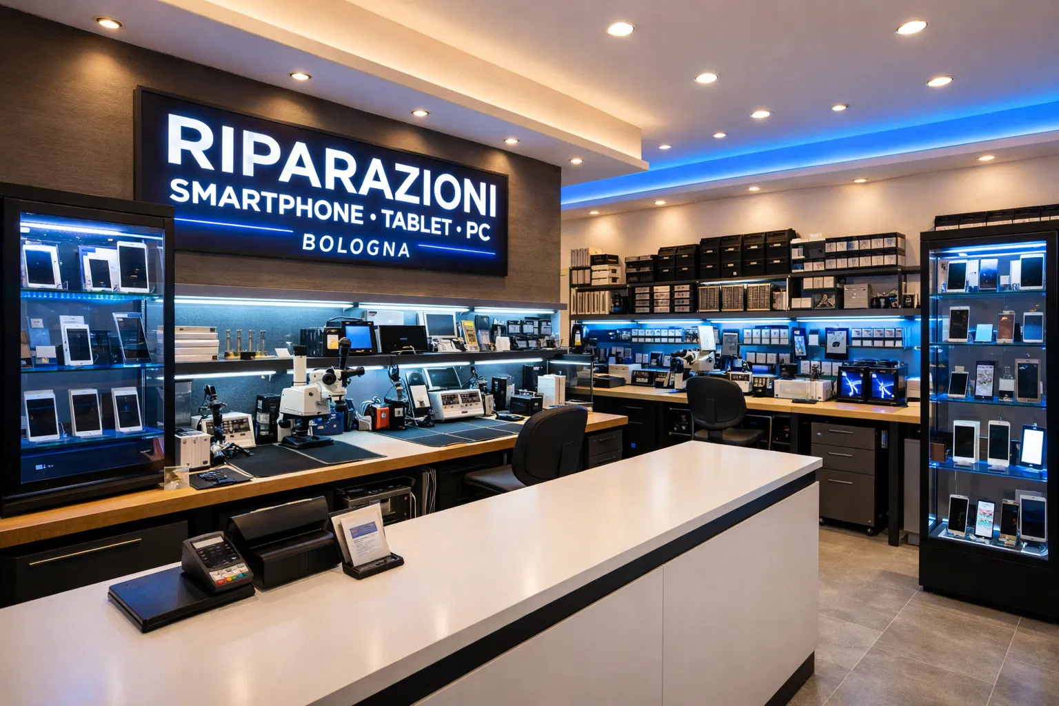 Interno del negozio WIN COMPUTER a Bologna