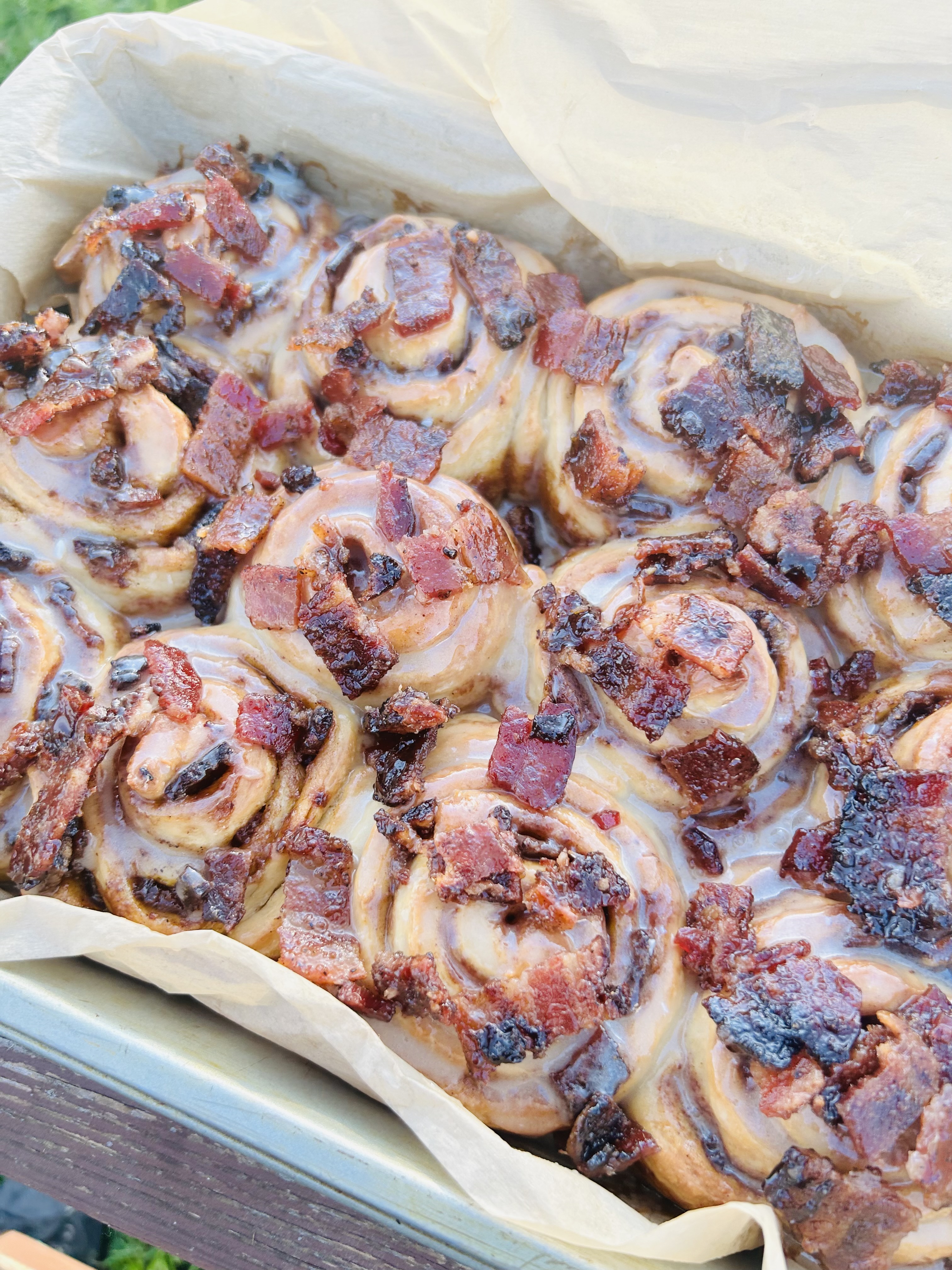 Bourbon maple bacon cinnamon rolls