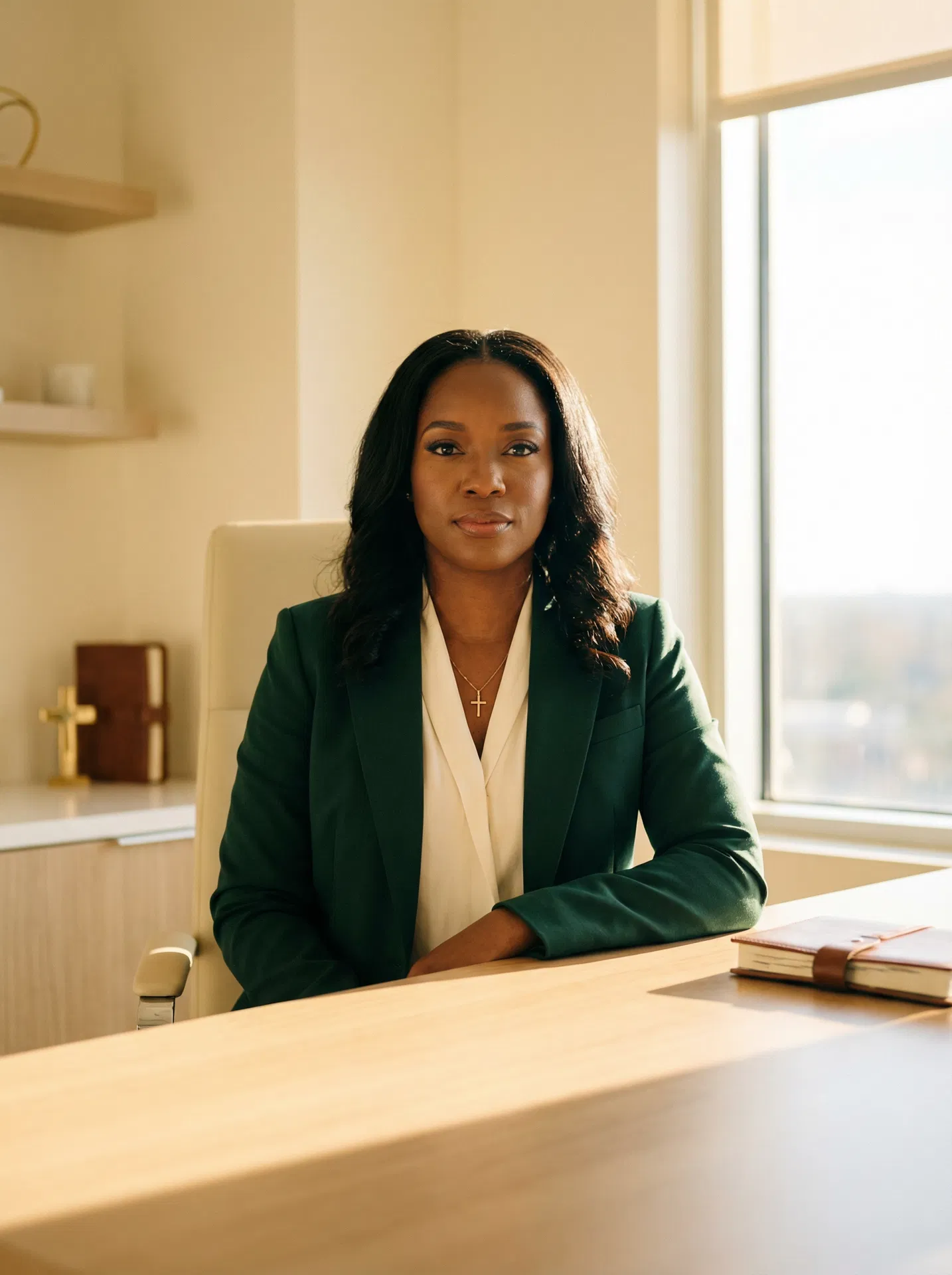 Professional Christian woman entrepreneur — editorial portrait