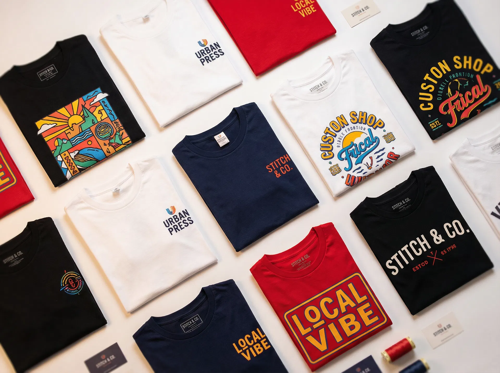 Custom printed t-shirts in various colours and designs