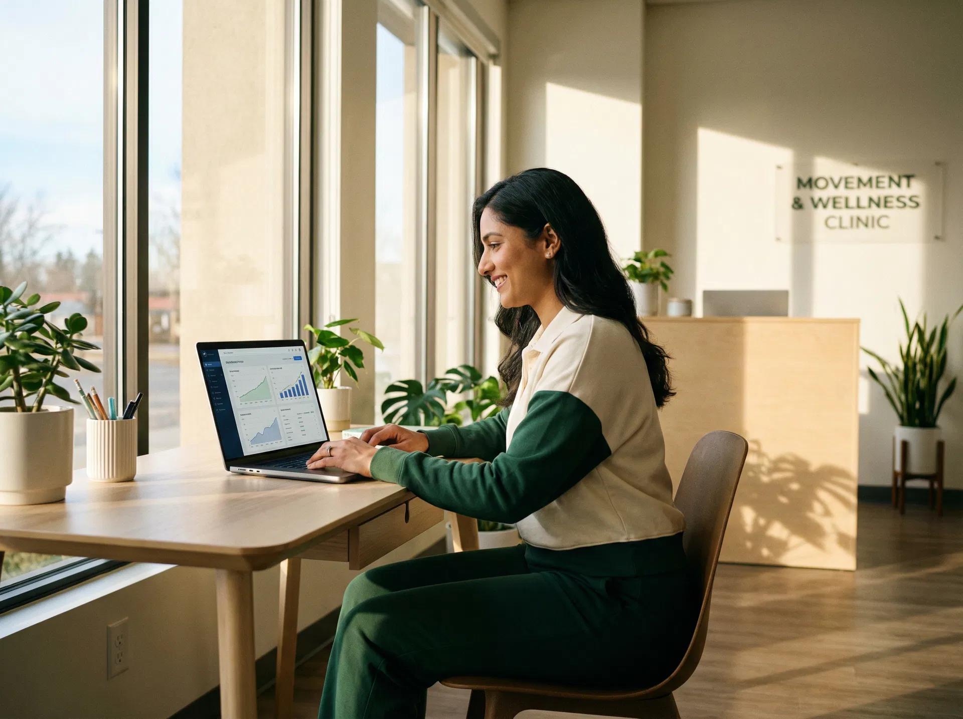 PT owner reviewing marketing analytics