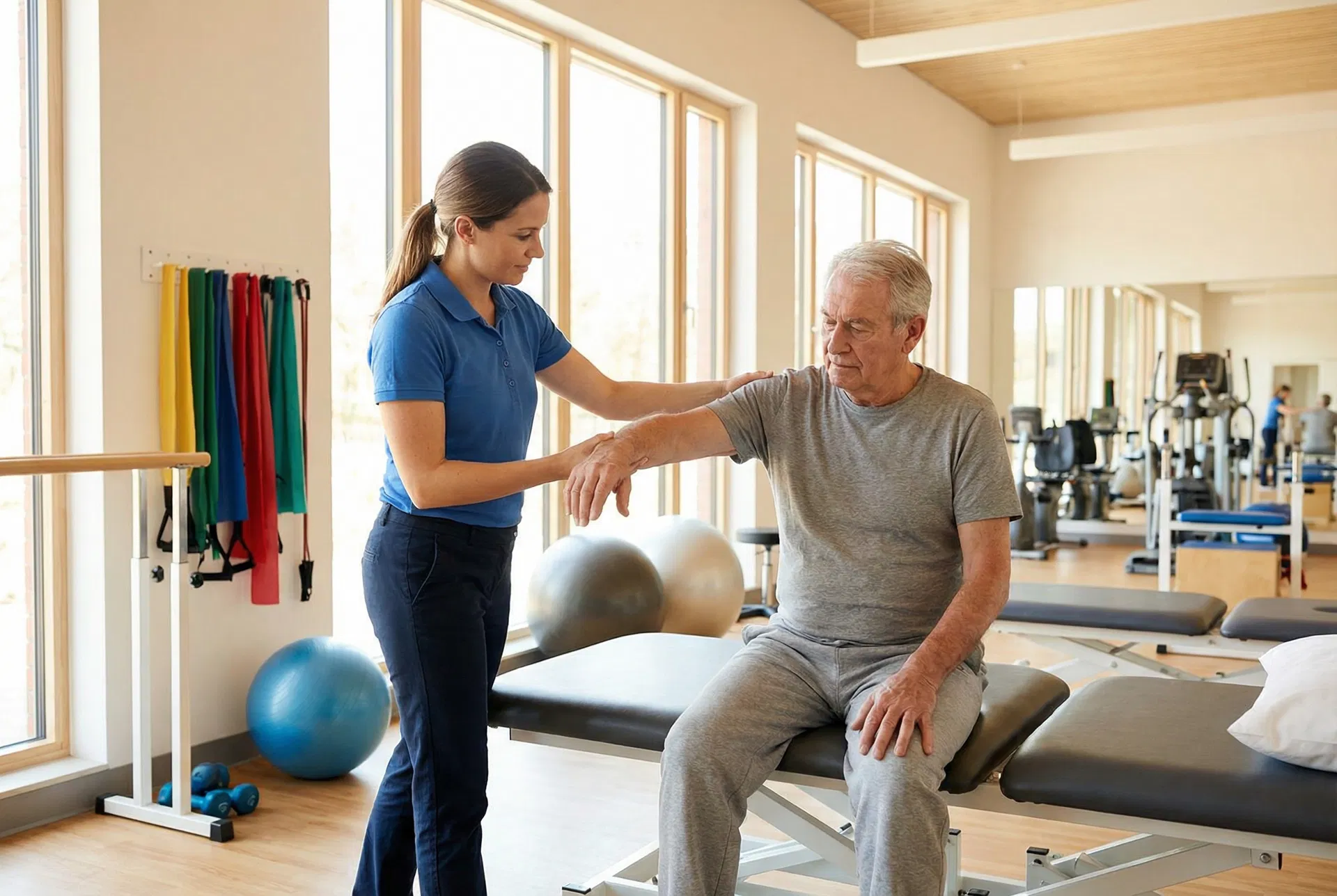 Physical therapist helping a patient with rehabilitation