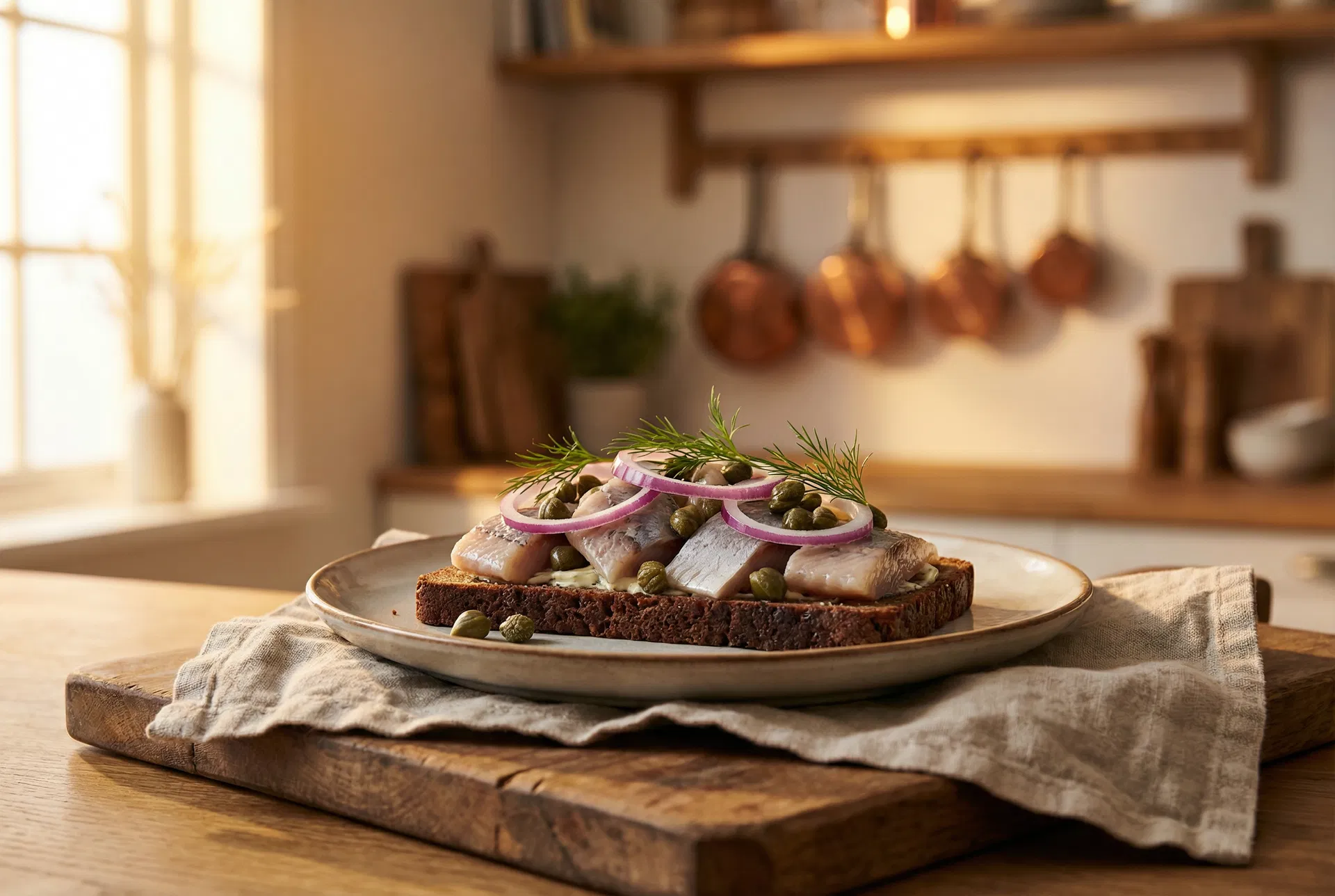 Classic Danish Smørrebrød with Pickled Herring