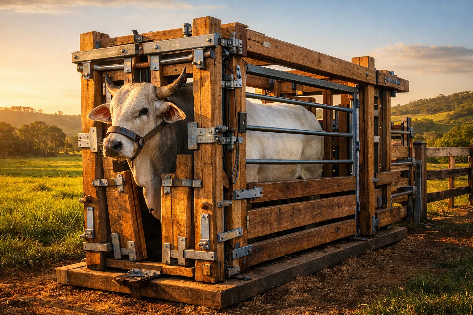 Tronco de contenção bovina em fazenda brasileira