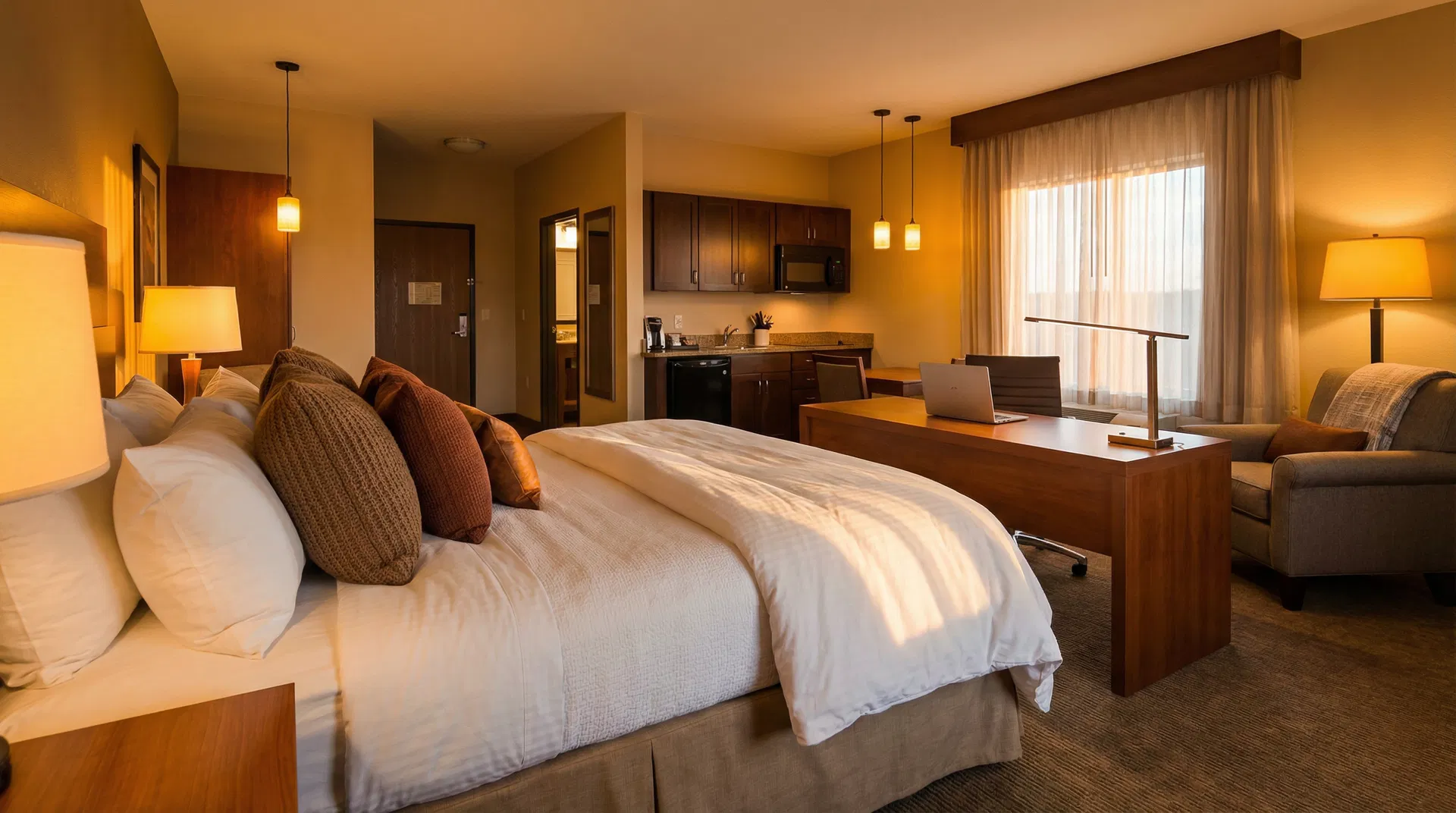 Comfortable extended stay hotel room