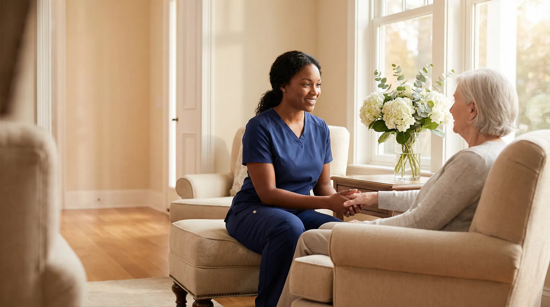 Compassionate caregiver with senior