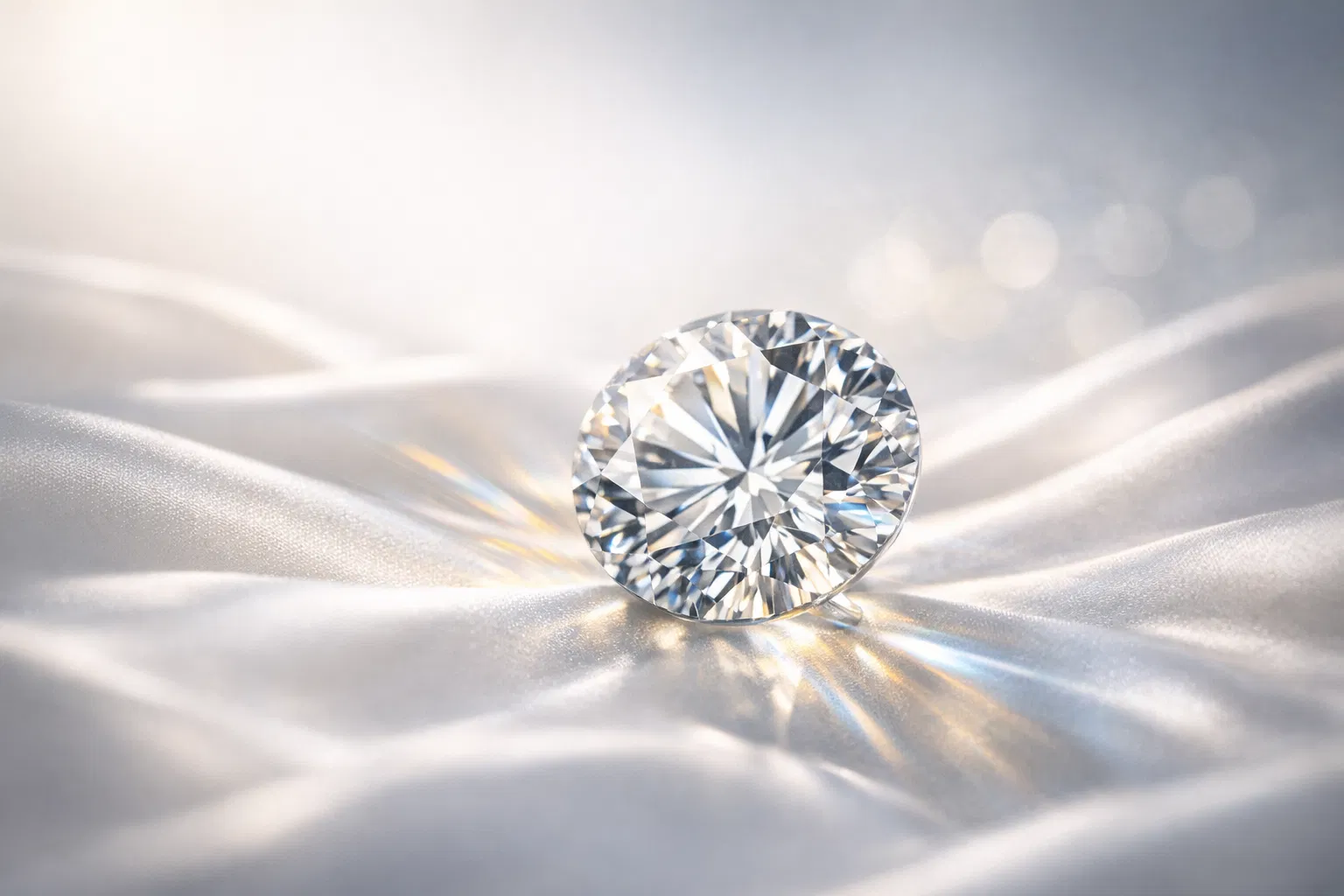 A flawless memorial diamond resting on white silk