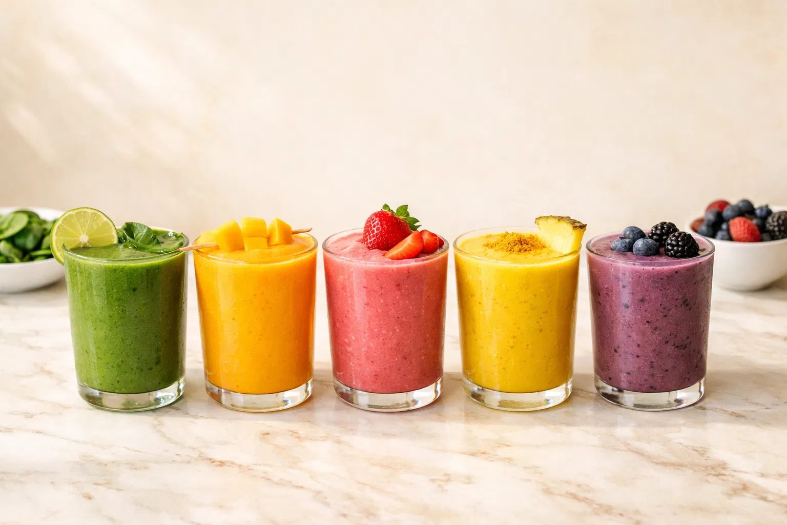 Colorful smoothie lineup