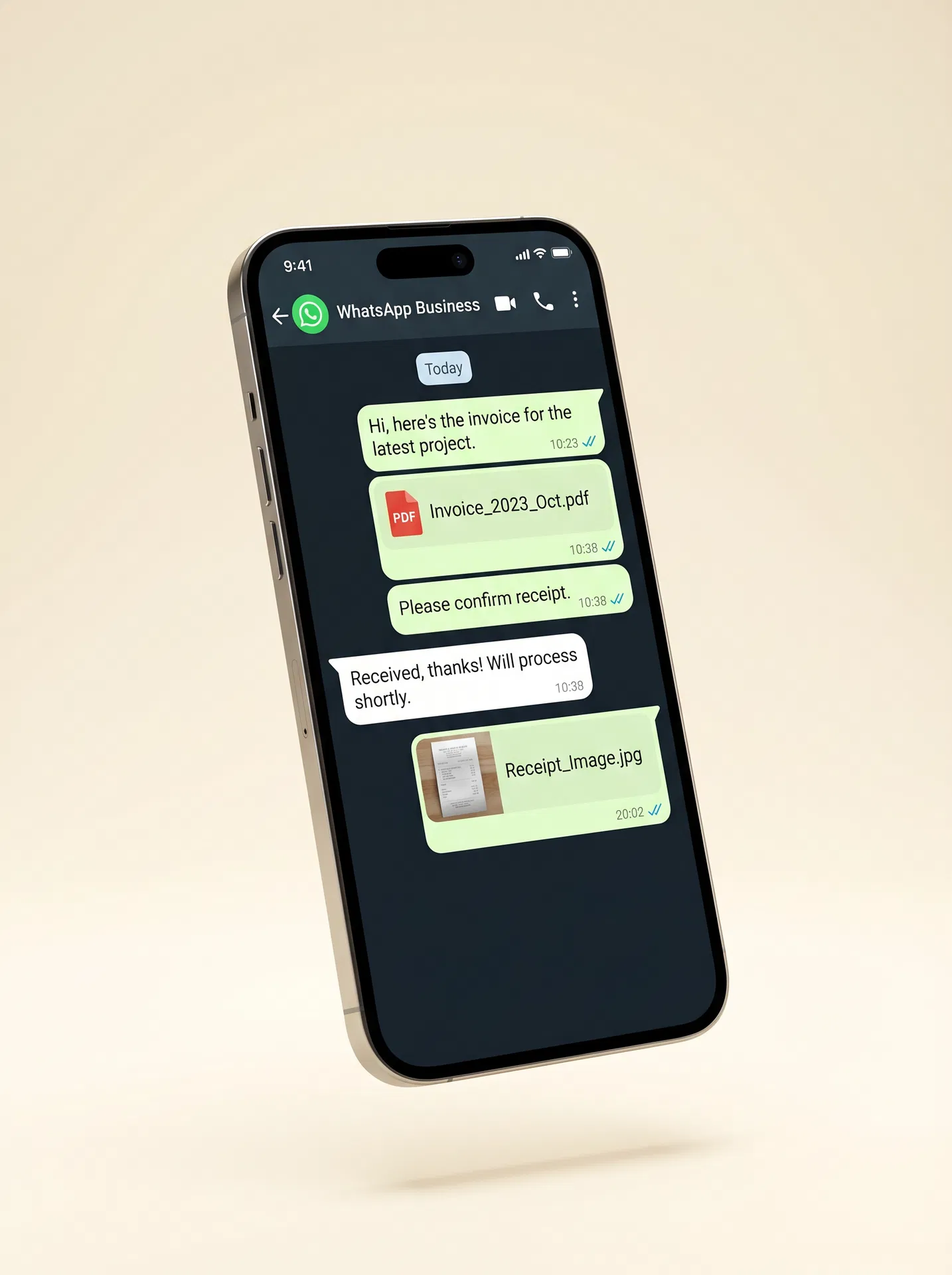 InvoiceBots WhatsApp conversation showing receipt and invoice management