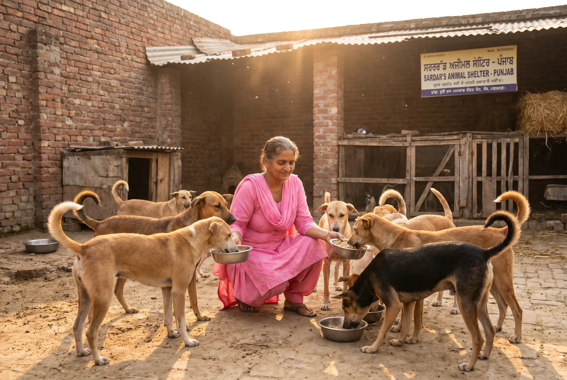 Pooja Rani feeding dogs at the shelter