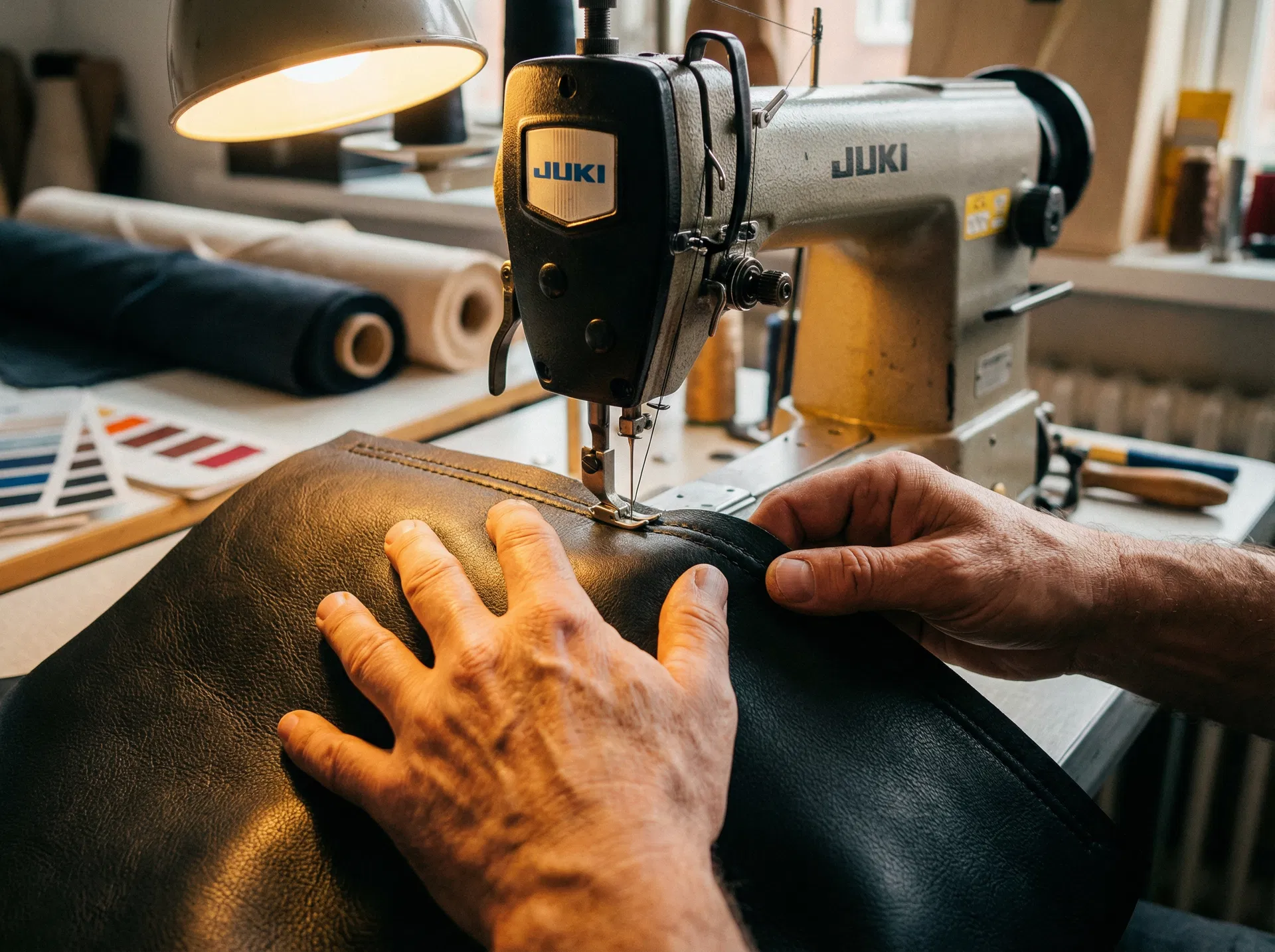 Upholstery craftsman at work