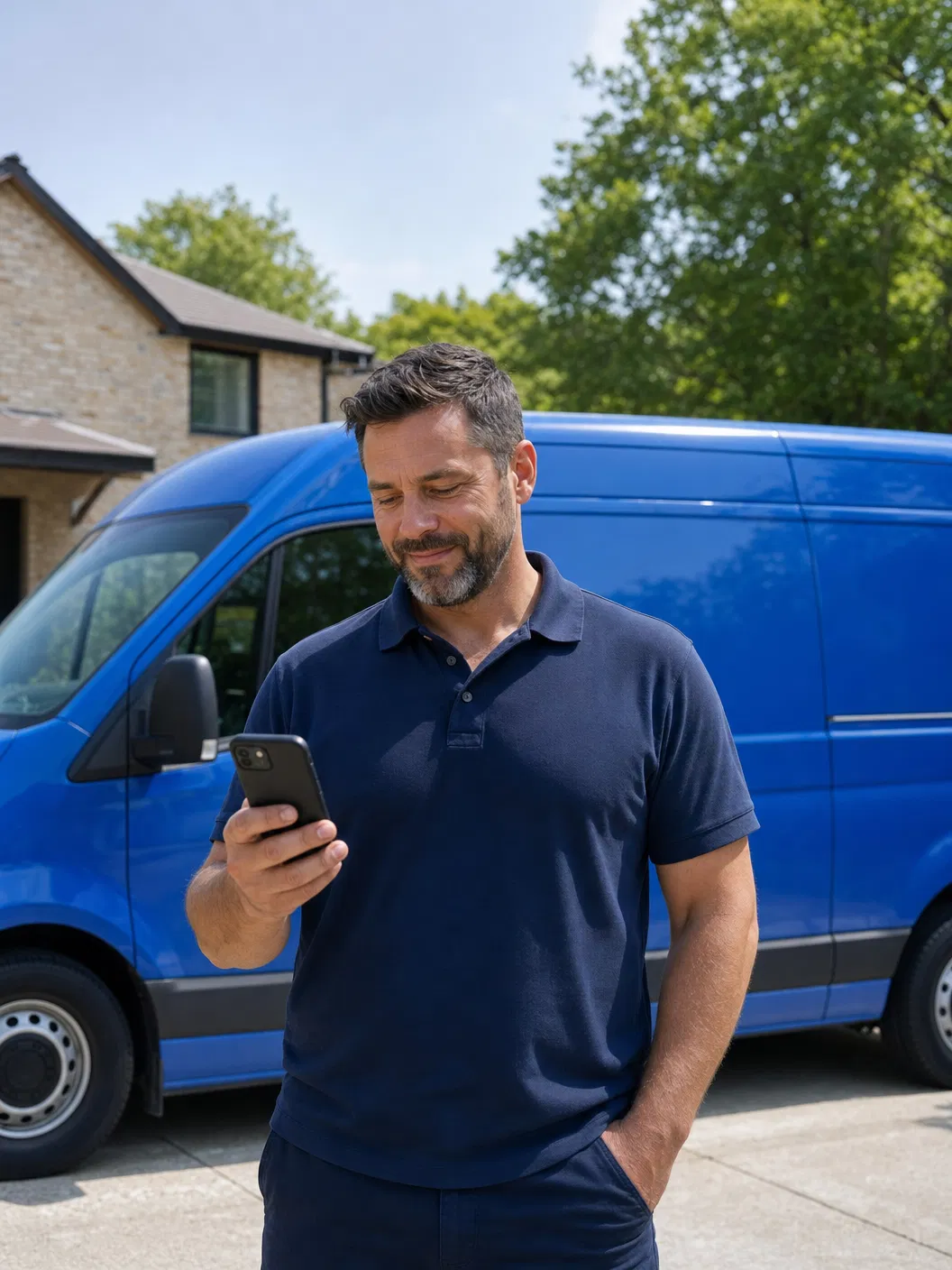 Home-service business owner checking job requests on his phone