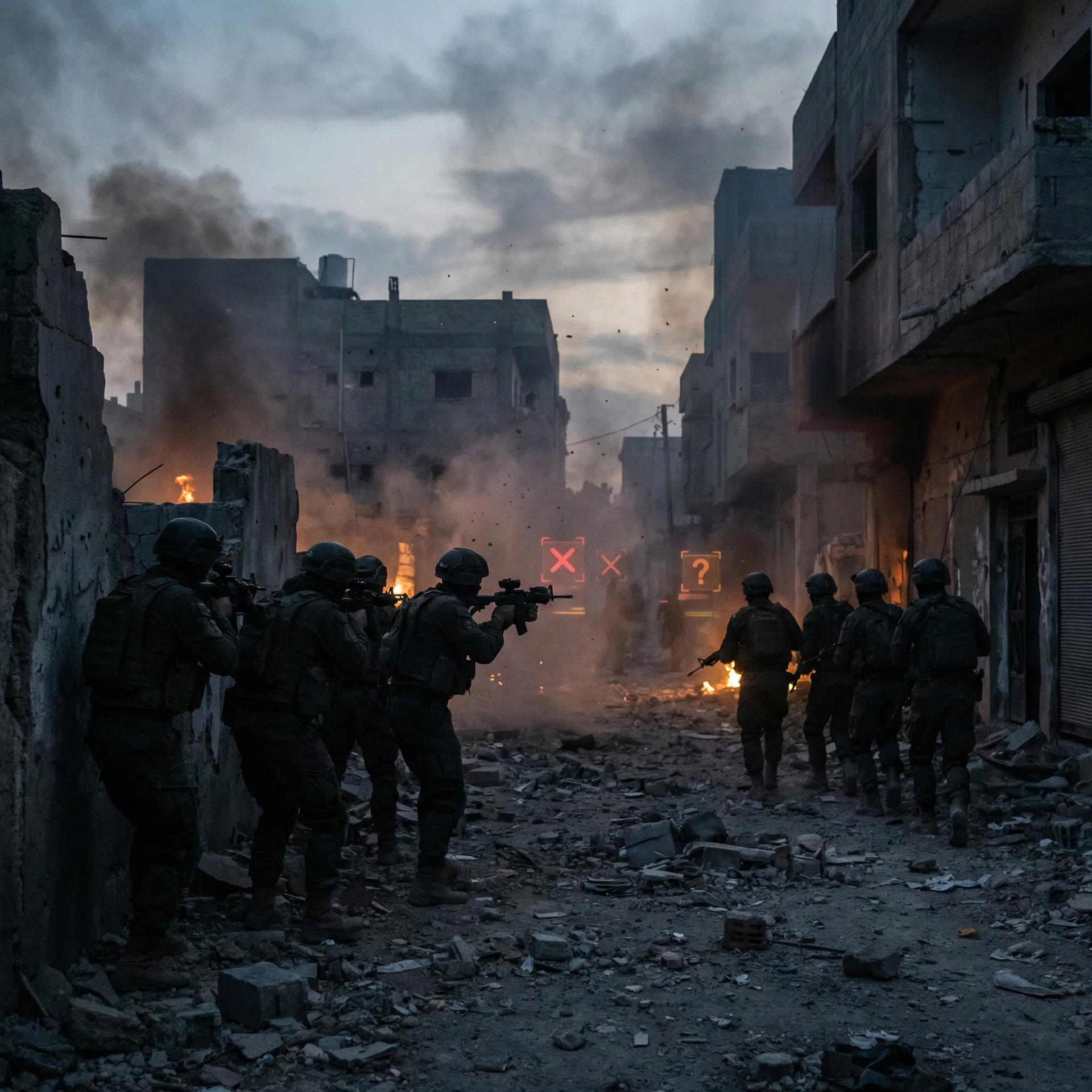 Battlefield misidentification scenario — forces facing uncertain friend-or-foe conditions