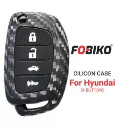 Silicon Cover for Hyundai Flip Remote Key 4 Button Carbon Fiber Style Black