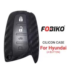 Silicon Cover for Hyundai Santa Fe Smart Remote Key 4 Button Carbon Fiber Style Black