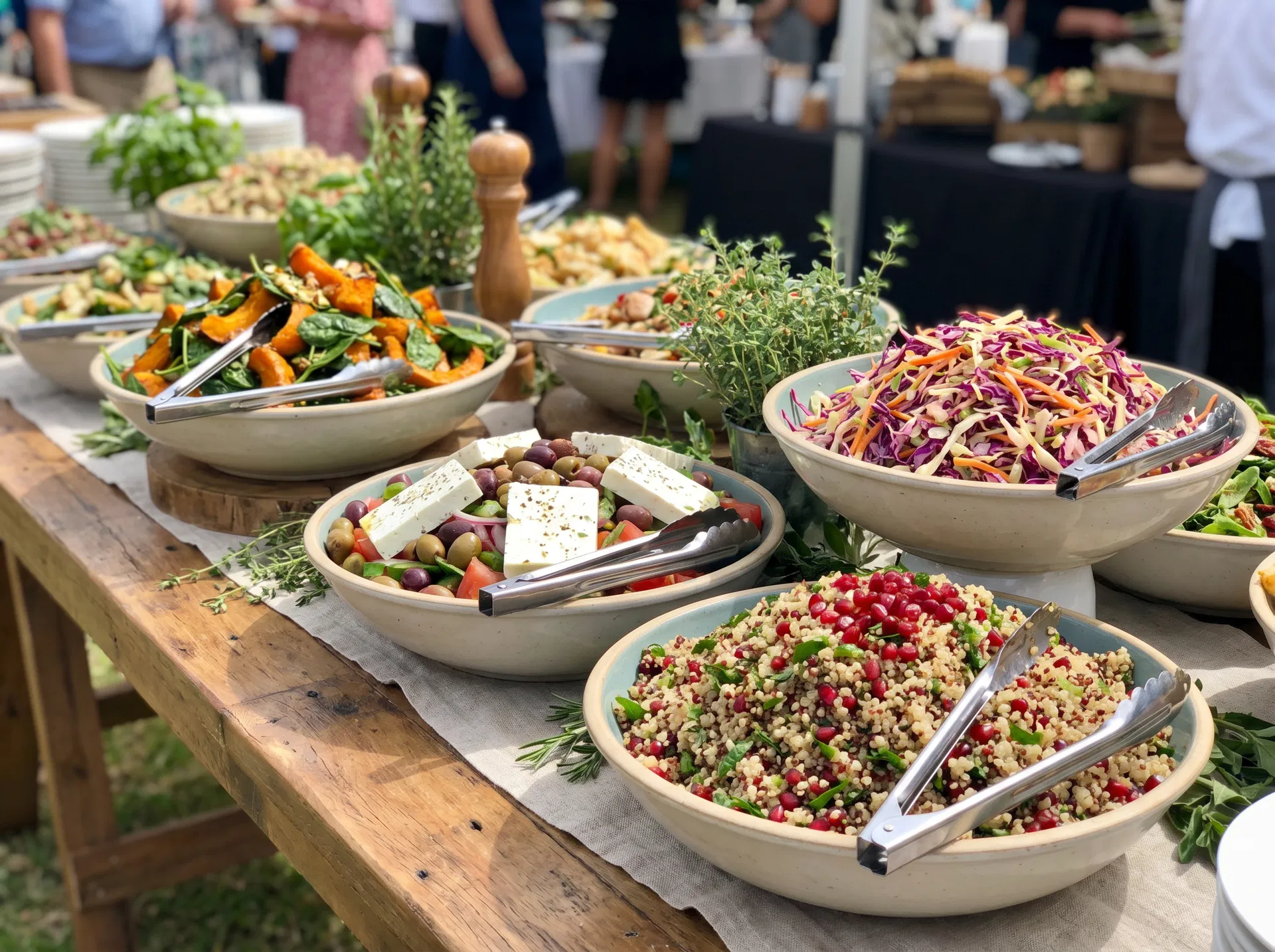 Fresh salad spread at a catering event