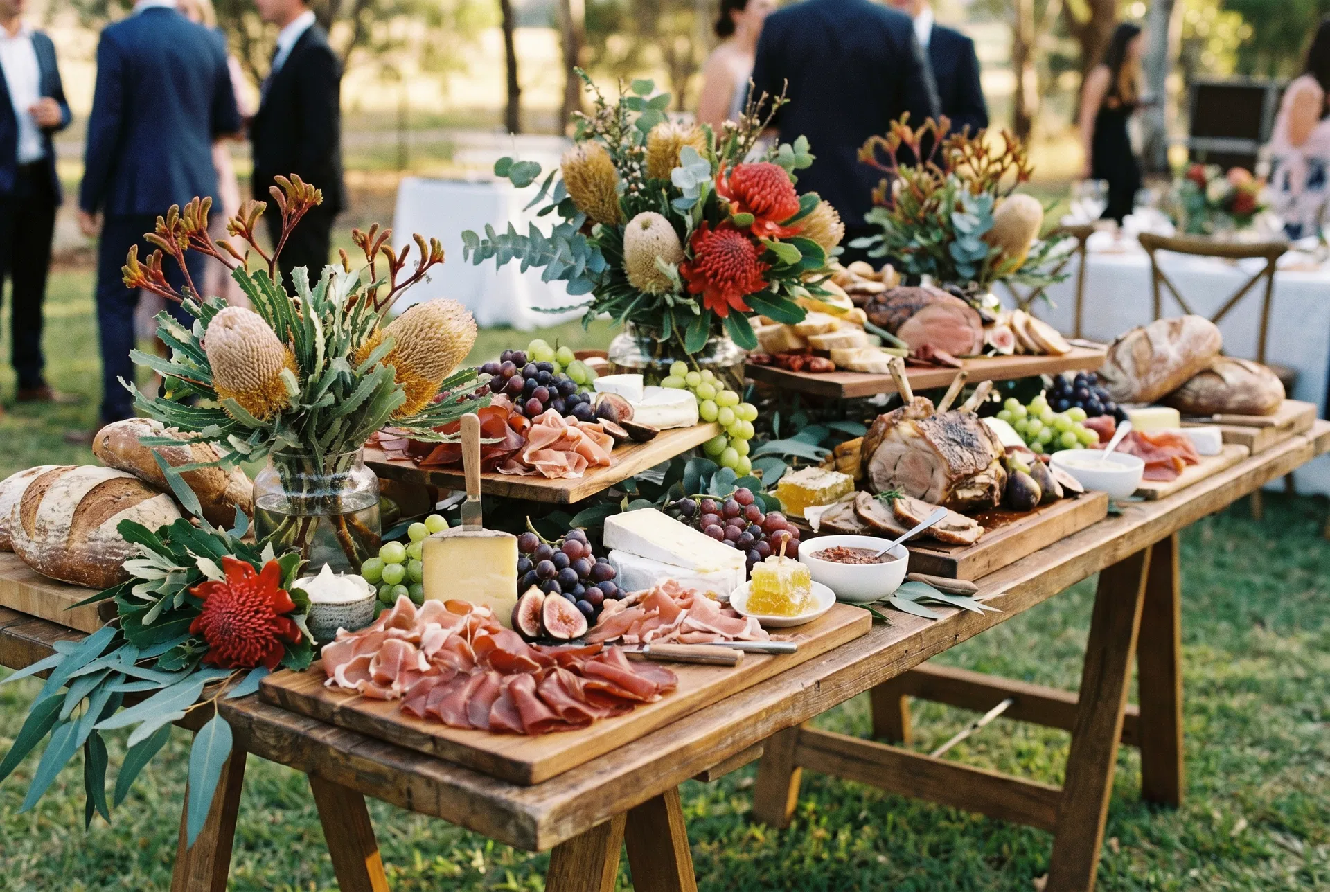 Wedding grazing table with native Australian flowers