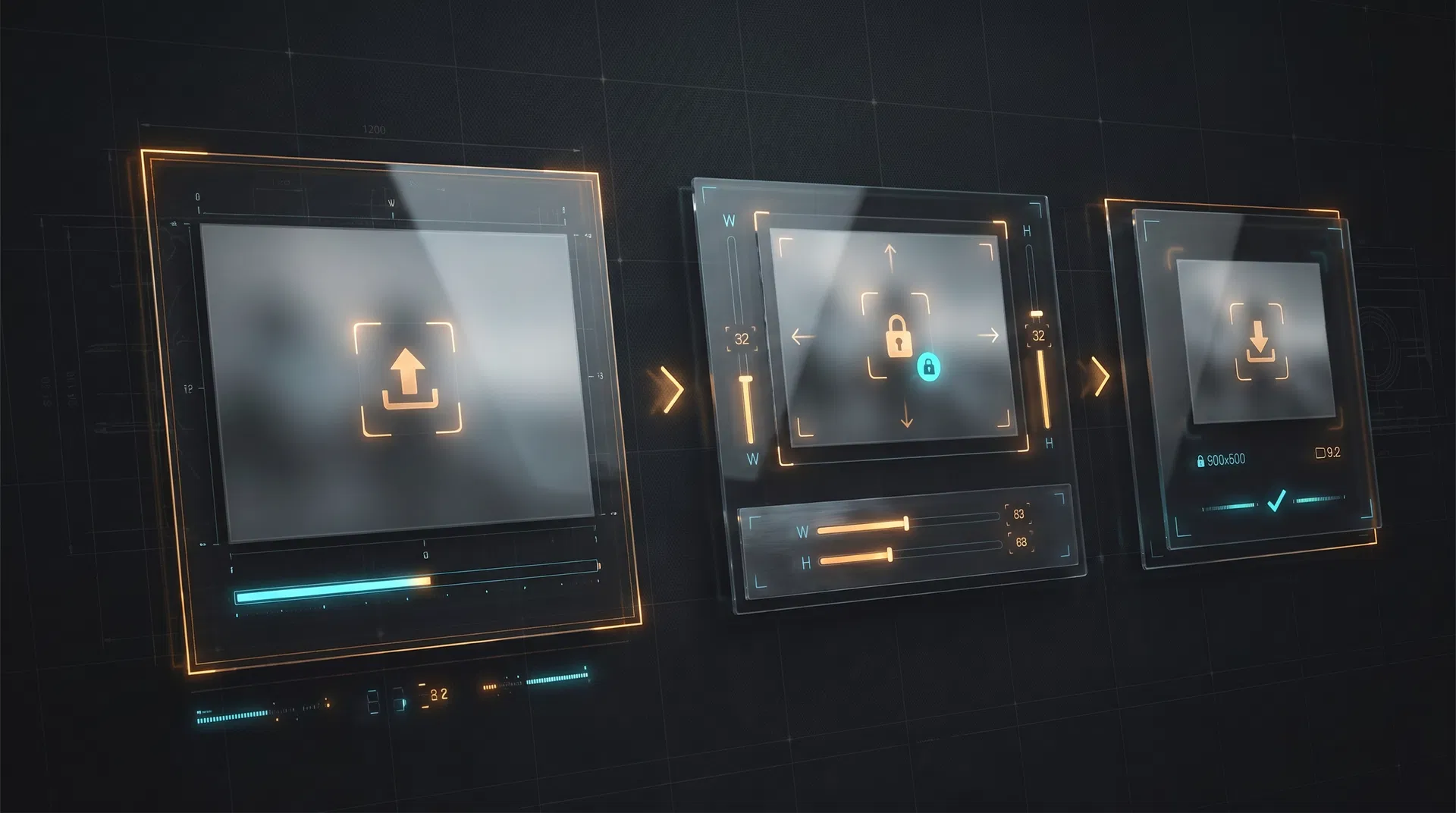 تمثيل بصري لمراحل تغيير أبعاد الصور من الرفع حتى التنزيل