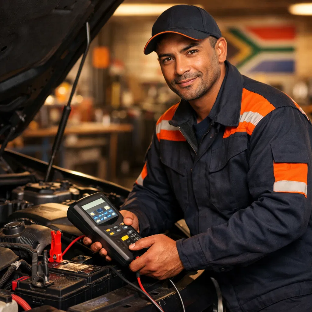 Battery technician performing a test