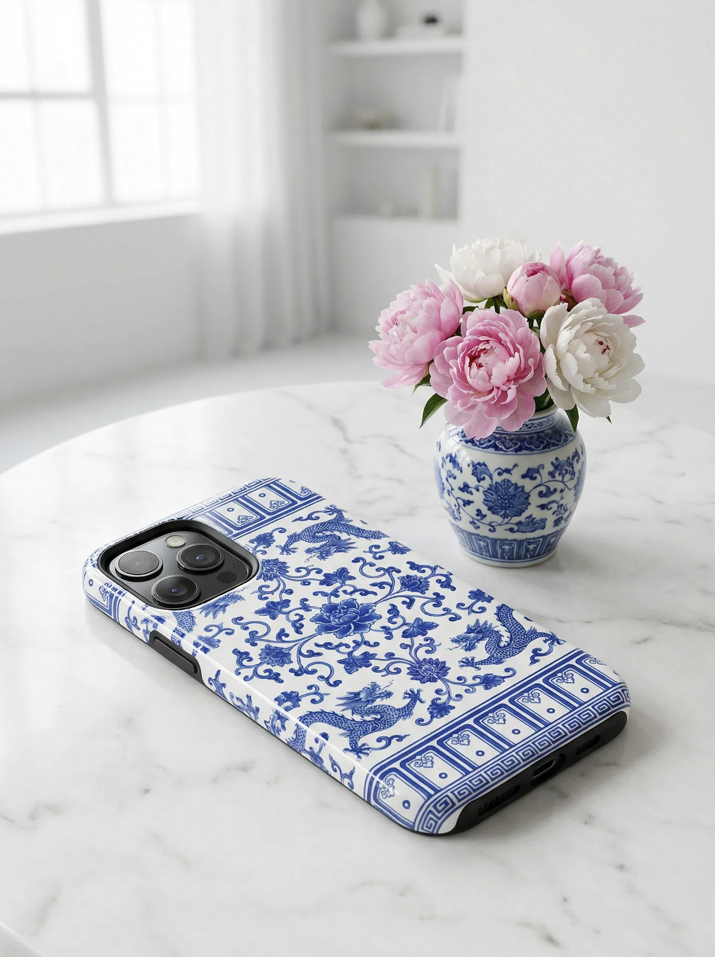 Blue & White Porcelain case matched my vase perfectly. My desk setup has never looked more editorial ✨ #COOCOZY