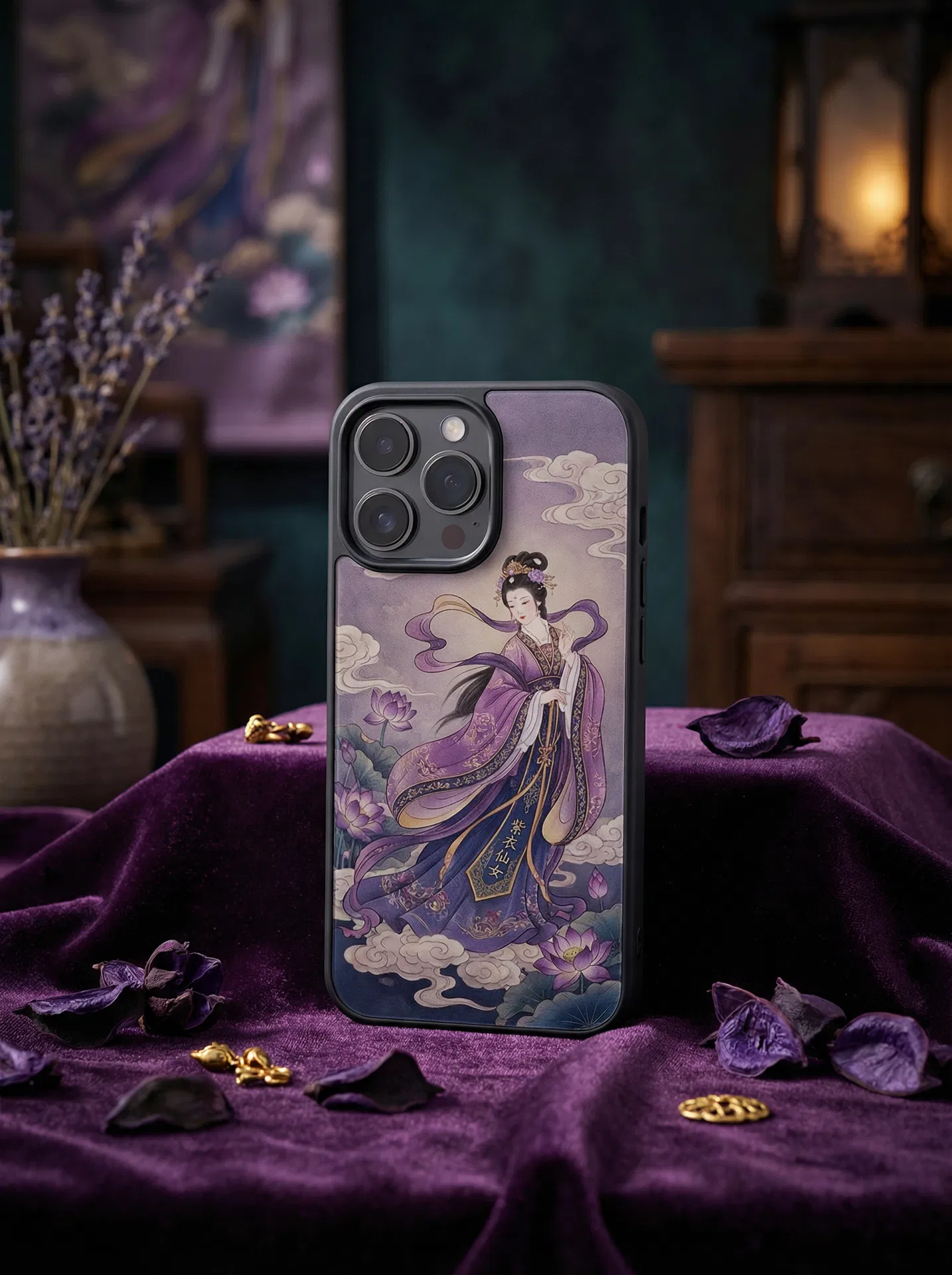 Purple-Clothed Fairy case is UNREAL. The depth of color and the flowing robes — this is wearable art, not just a phone case.