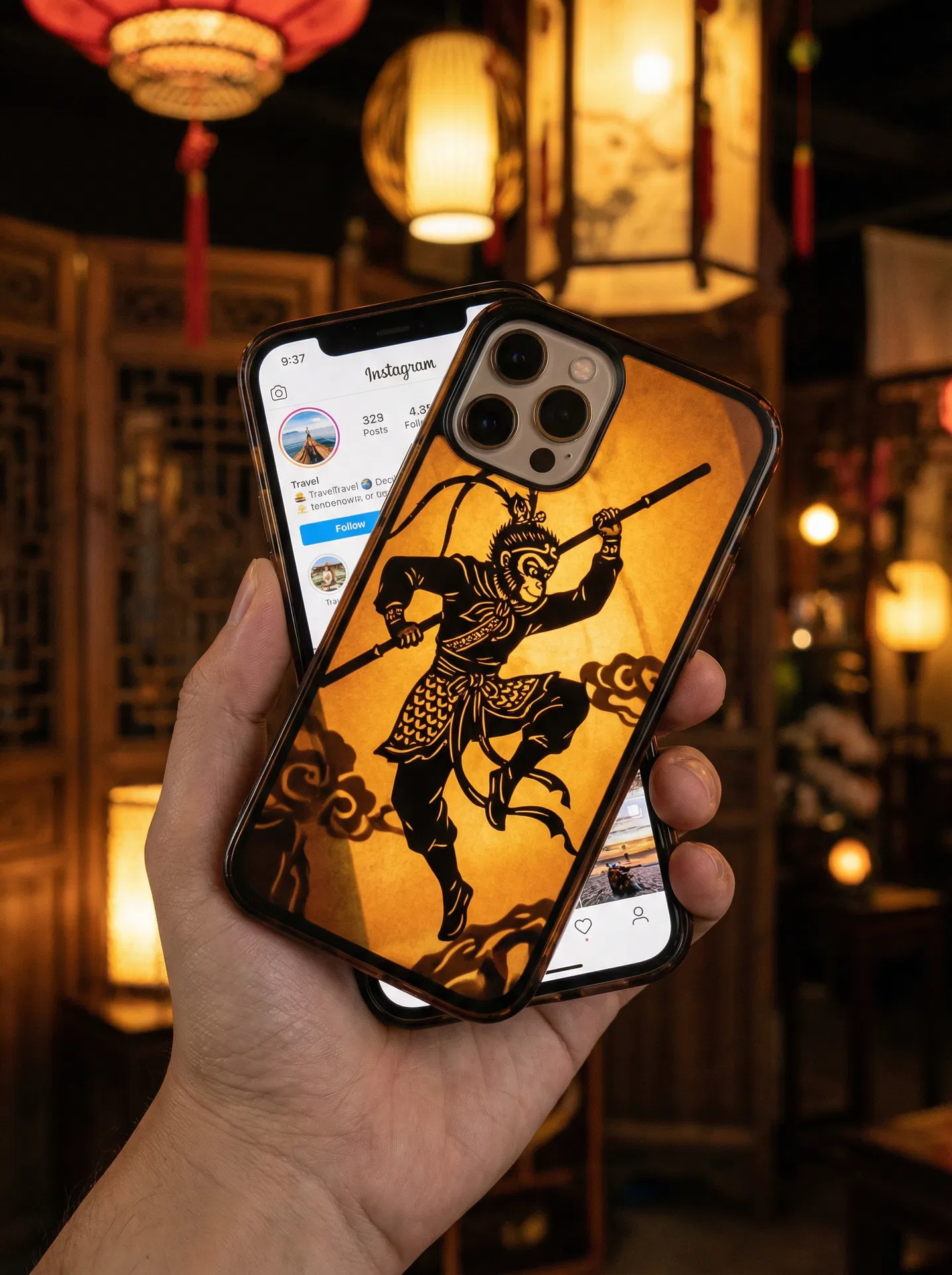 Sun Wukong shadow puppet case is giving main character energy. The amber and black tones are *chef's kiss* 🐒